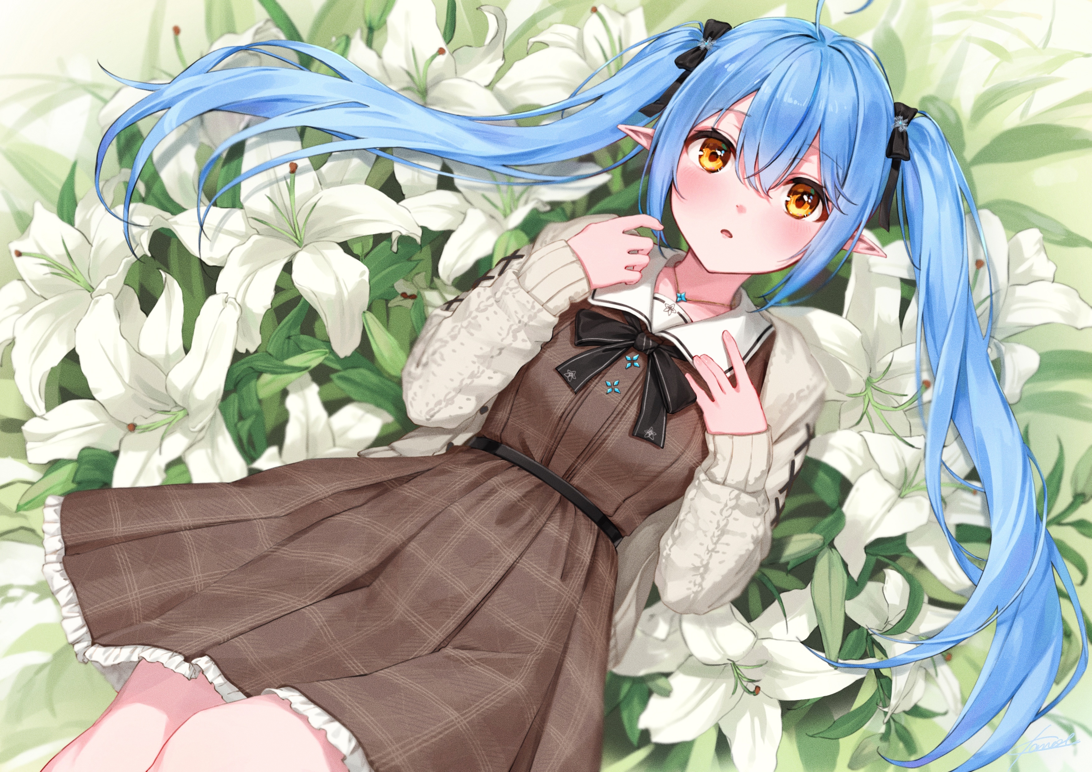 Yukihana Lamy from Hololive lying in lilies HD Wallpaper