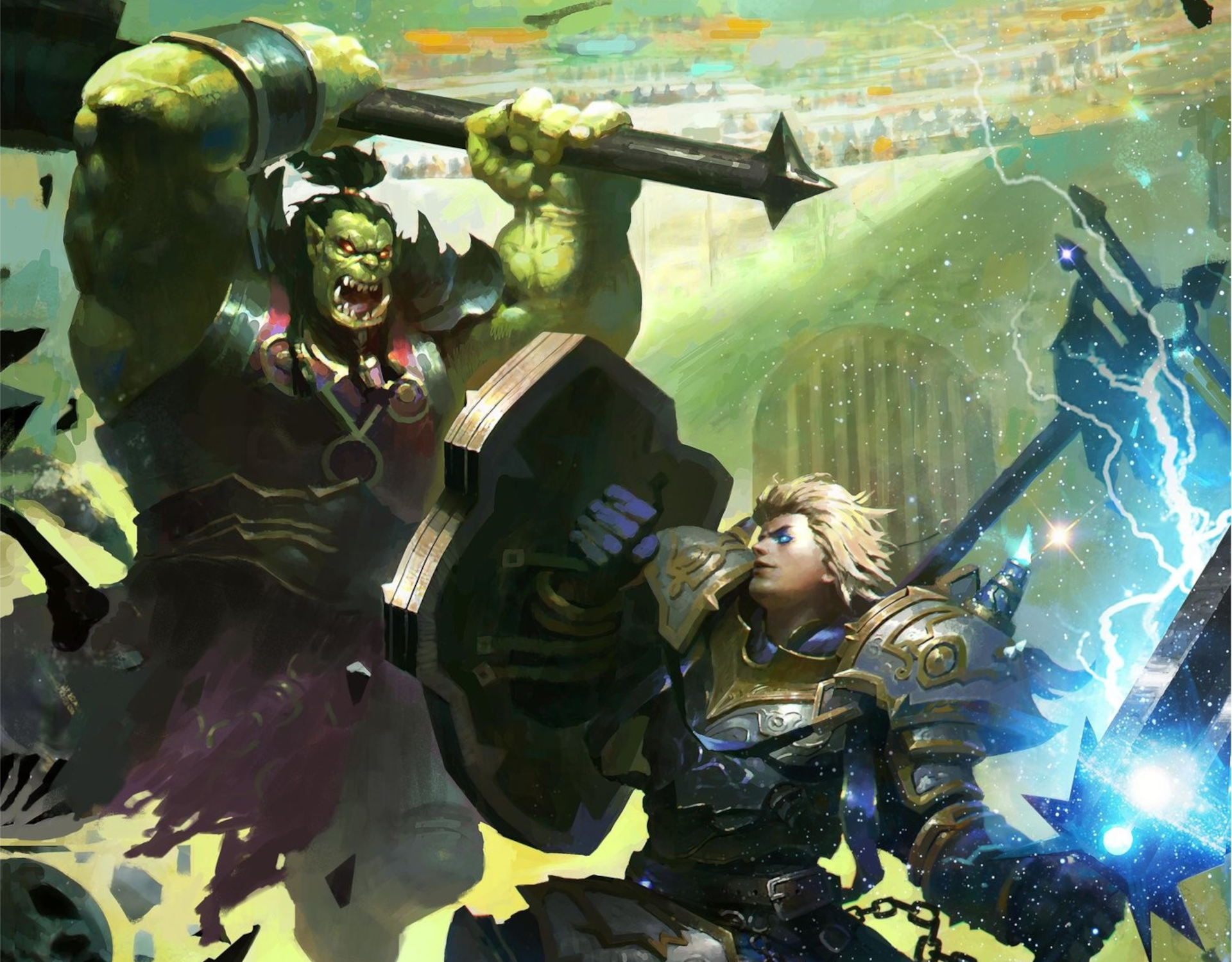 Orc Warrior with Hammer Fights a Knight HD Wallpaper