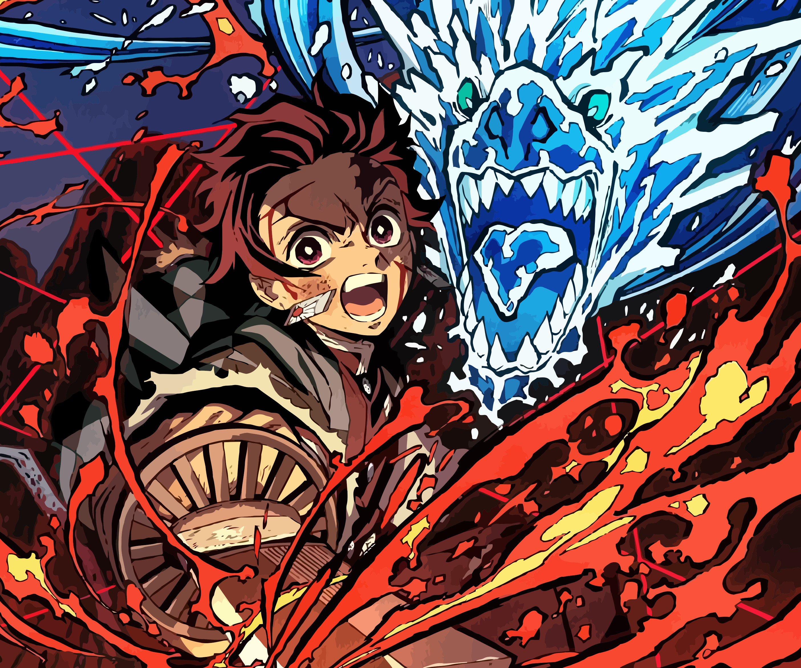 Tanjiro Kamado with Hinokami Kagura Flame Attack HD Wallpaper