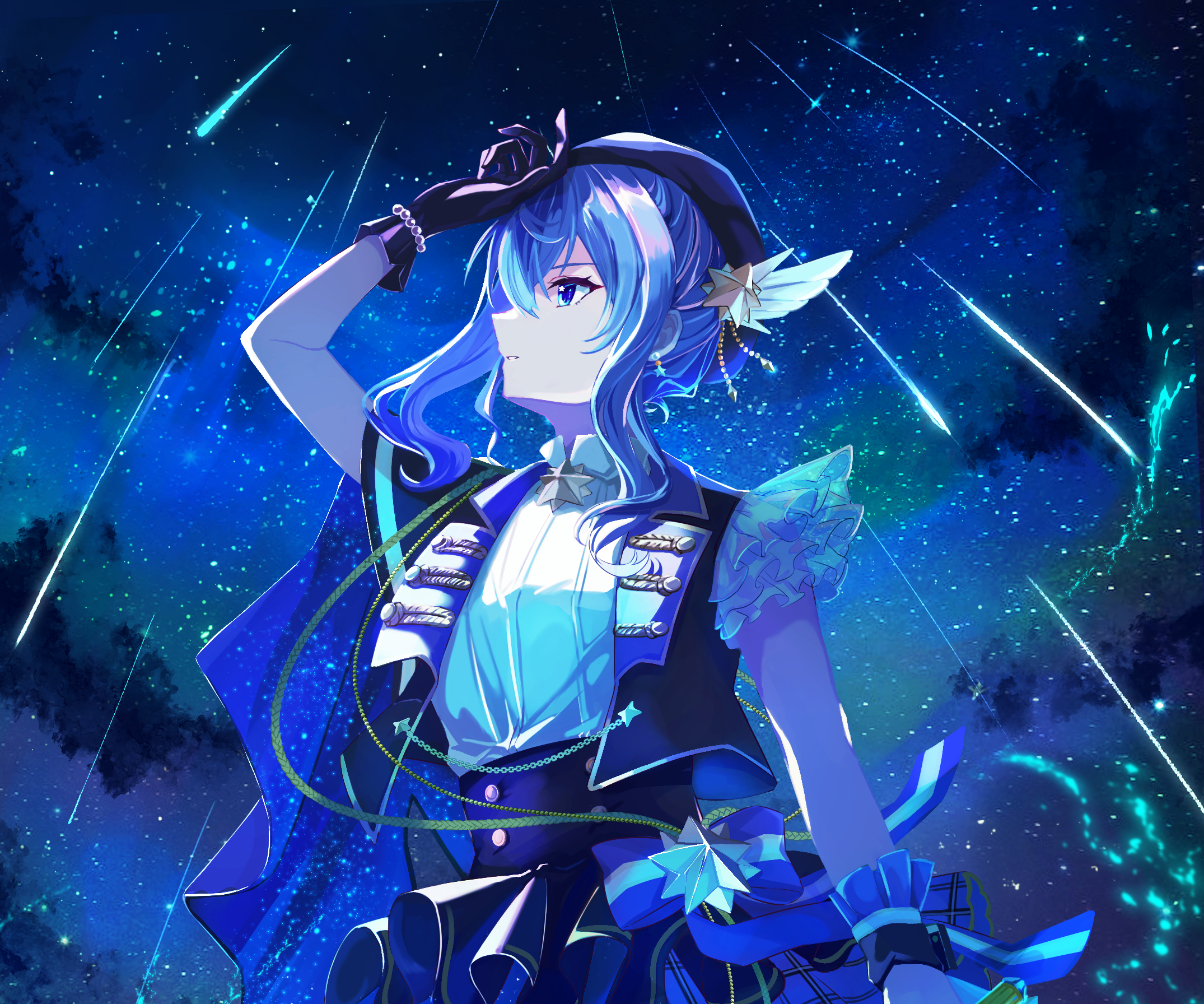 Hoshimachi Suisei from Hololive in a starry night HD Wallpaper