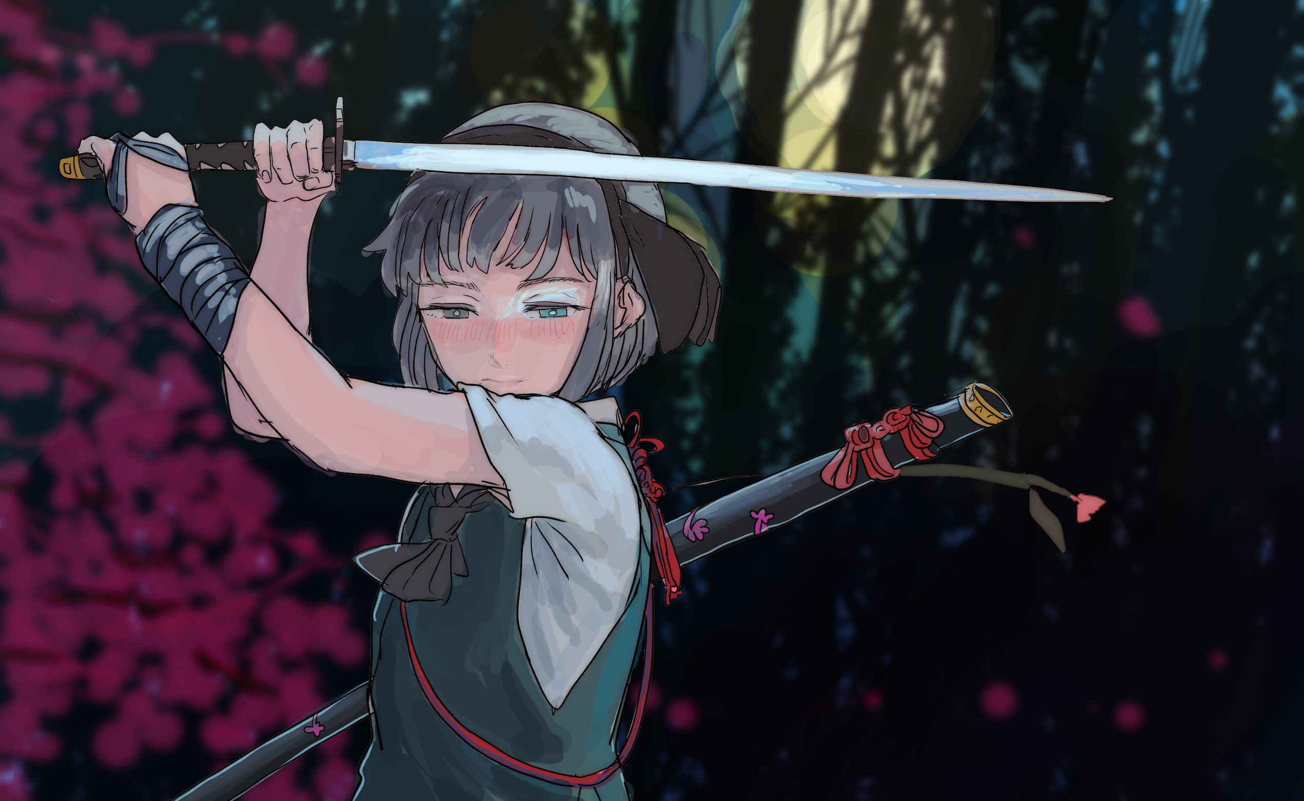 Youmu Konpaku from Touhou holding a sword HD Wallpaper
