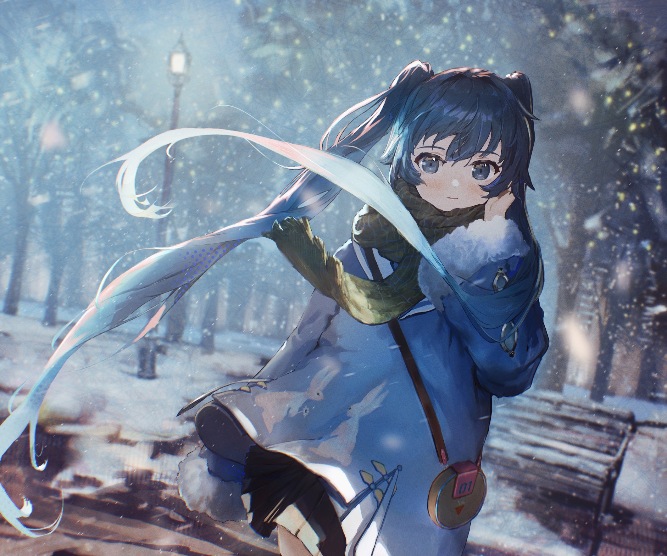 Hatsune Miku in a Winter Park HD Wallpaper
