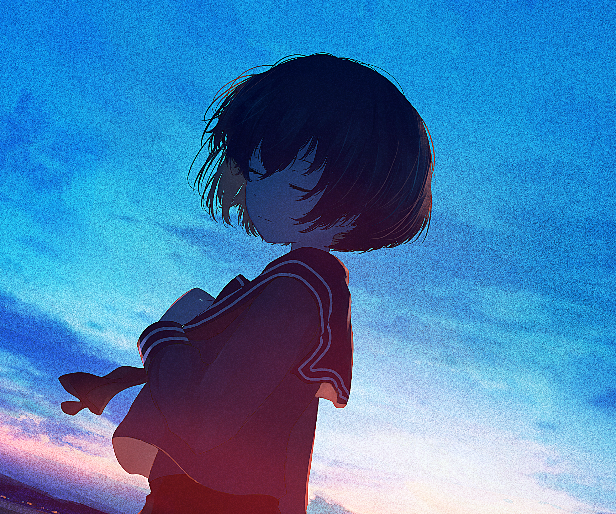 Girl in uniform against a twilight sky HD Wallpaper