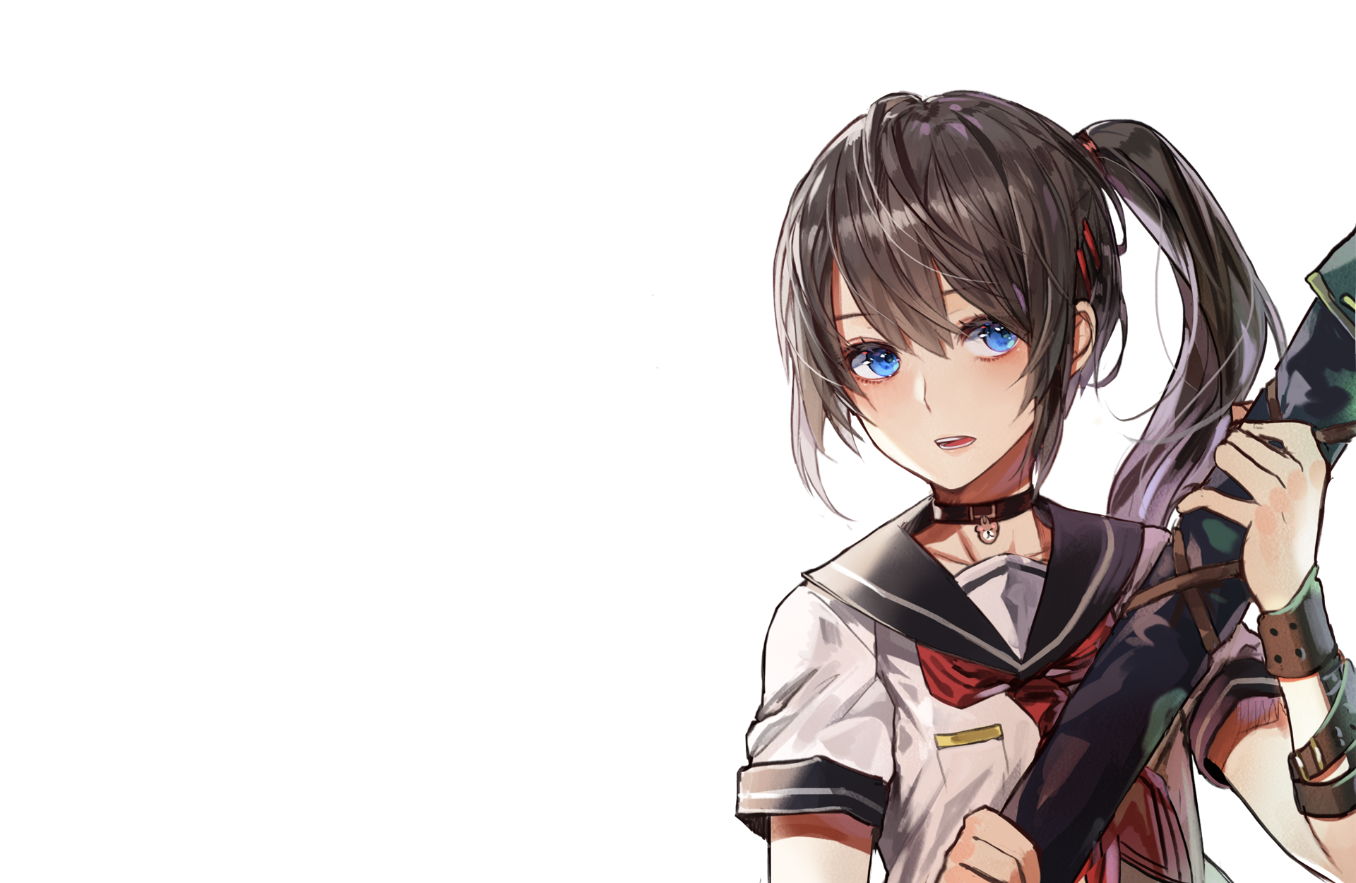 Anime girl with blue eyes and ponytail HD Wallpaper