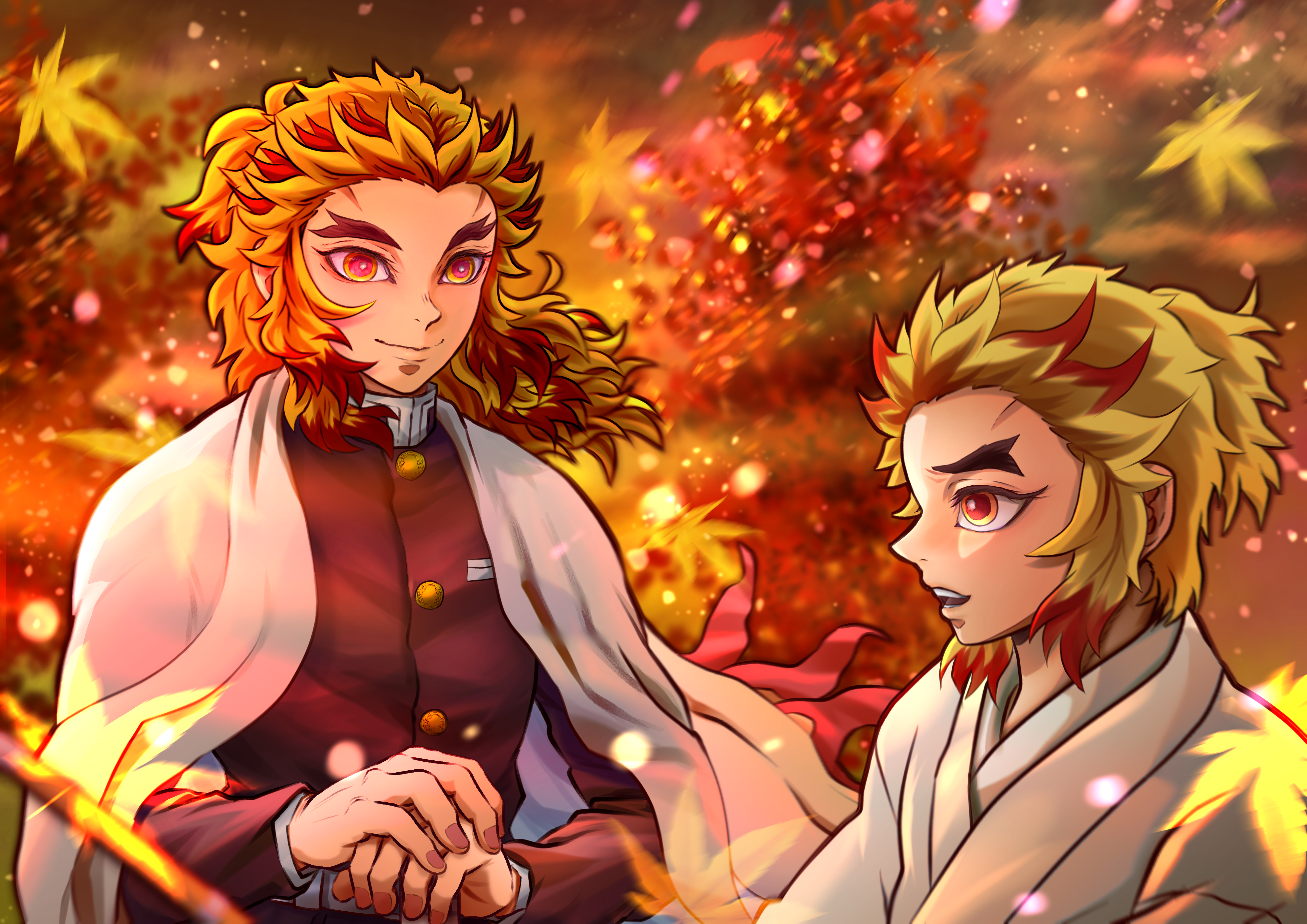Kyojuro Rengoku and Senjuro Rengoku from Demon Slayer 4K HD Wallpaper