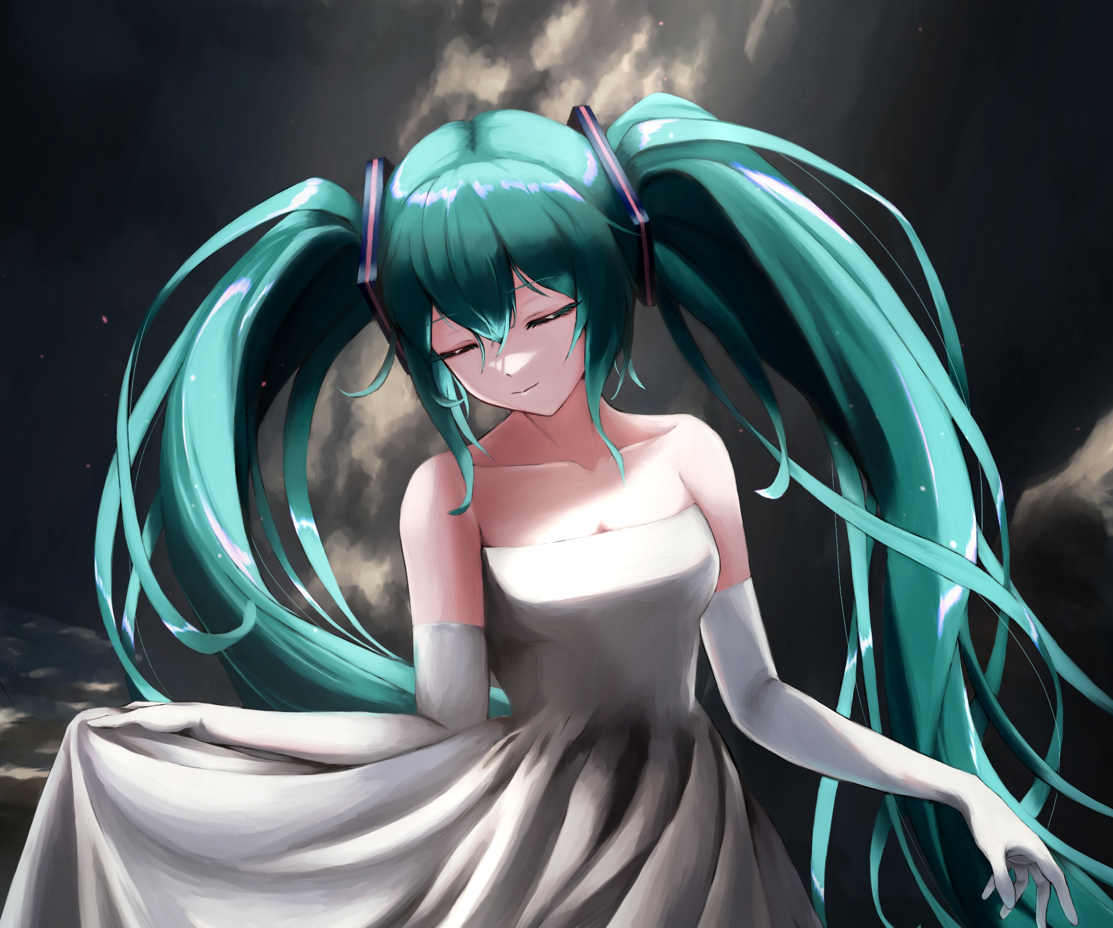 Hatsune Miku in a white dress HD Wallpaper