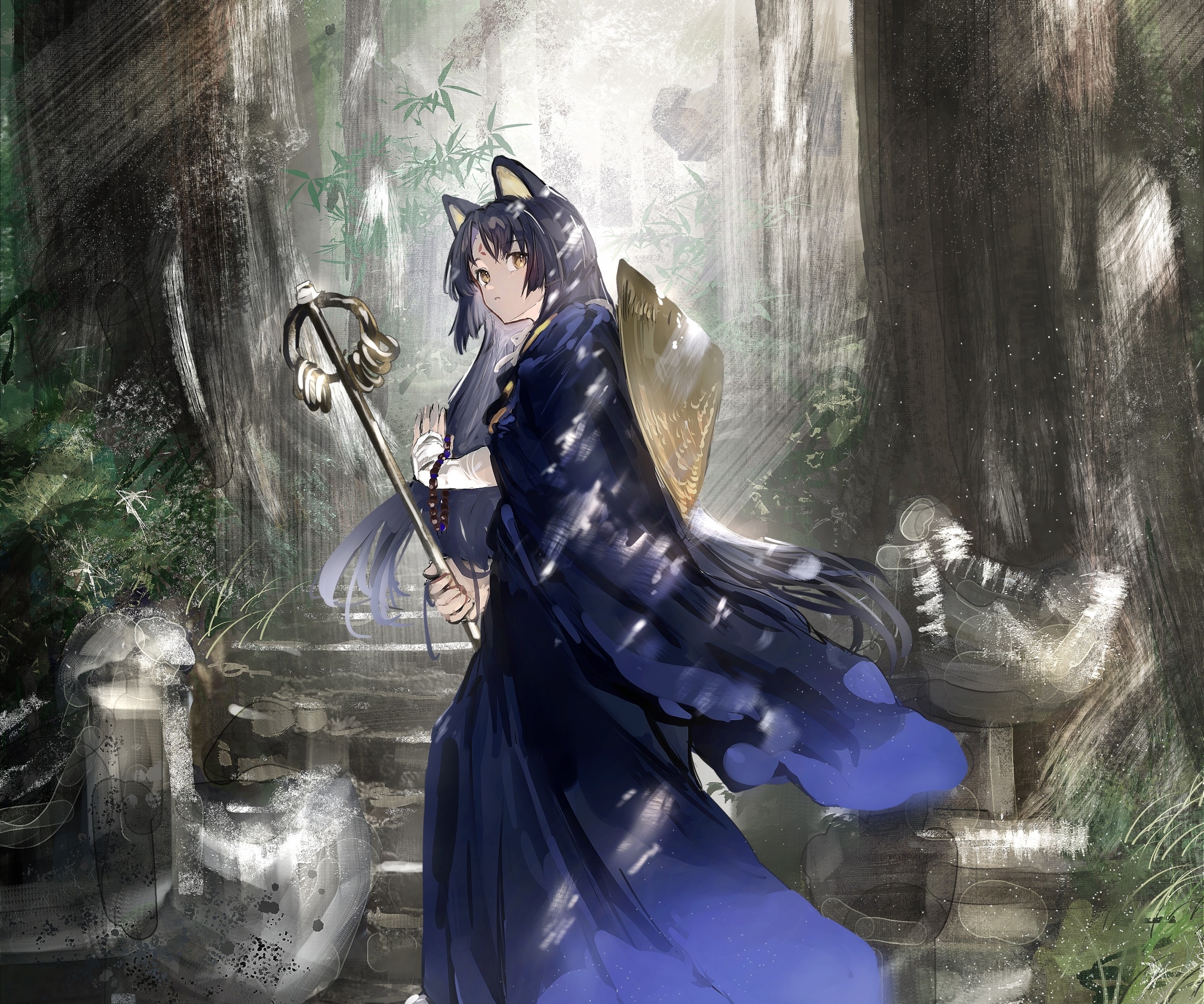 Saga from Arknights in a forest HD Wallpaper