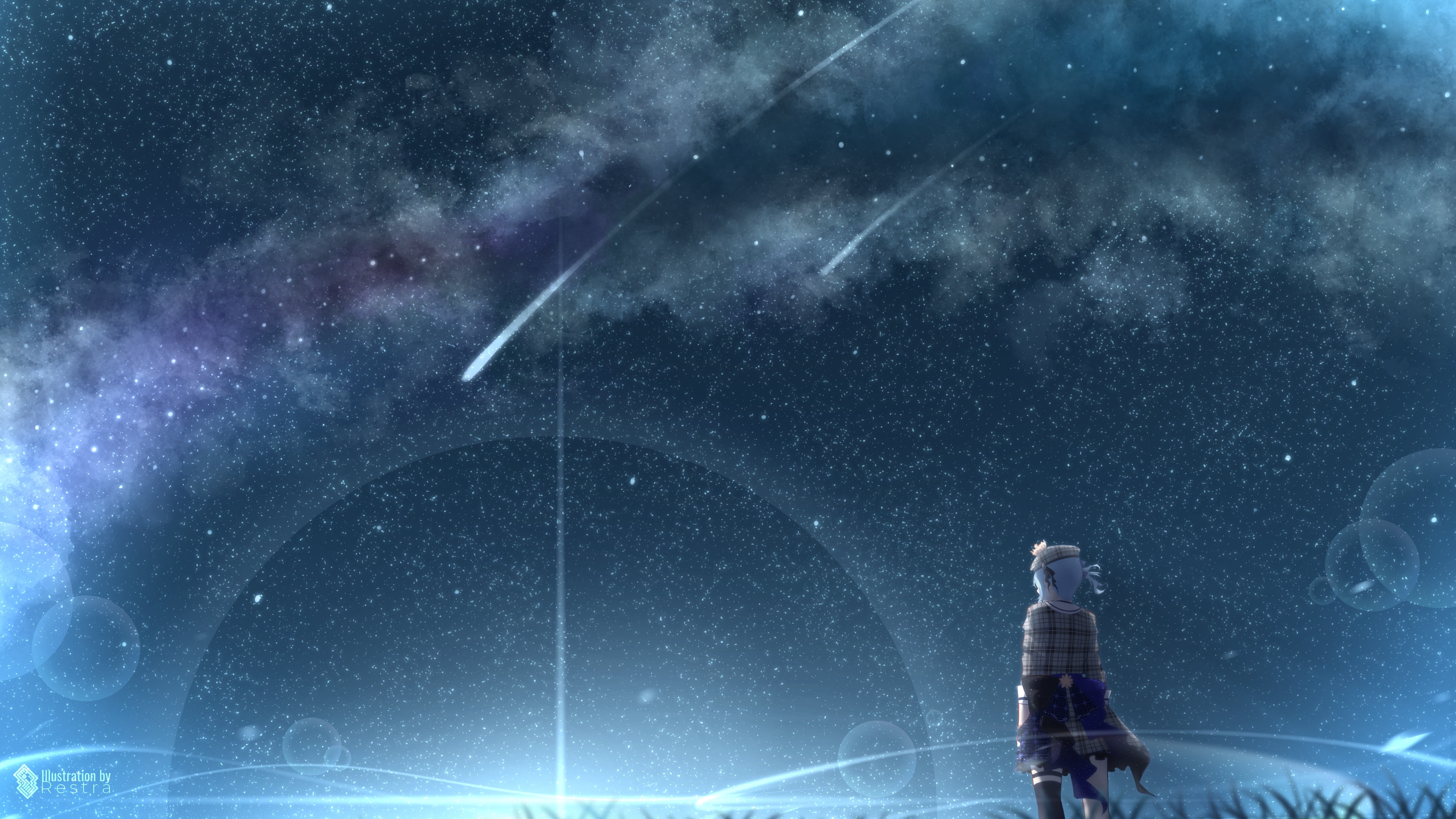 Hoshimachi Suisei from Hololive under the starry sky HD Wallpaper