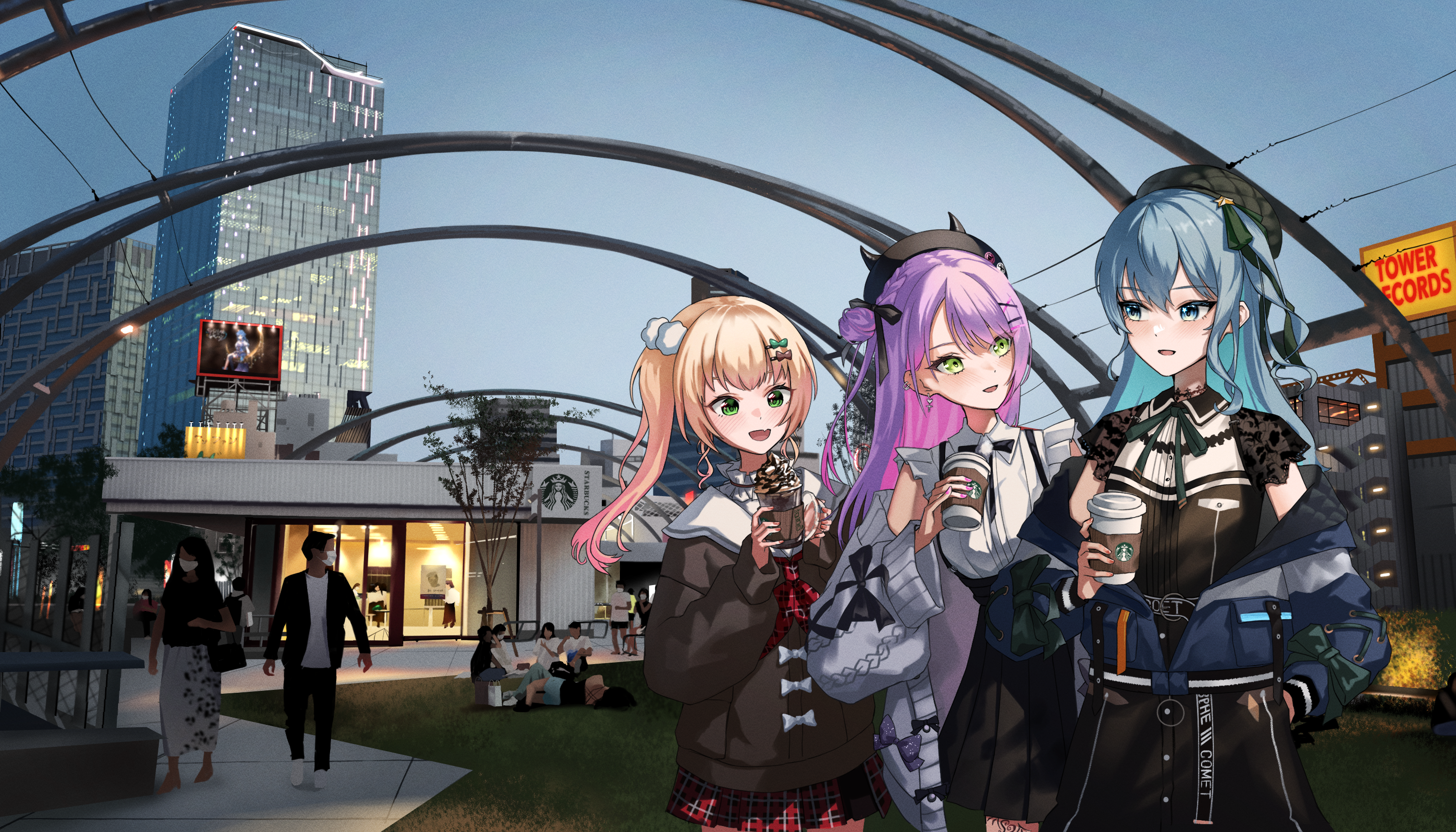 Momosuzu Nene, Tokoyami Towa, Hoshimachi Suisei from Hololive HD Wallpaper