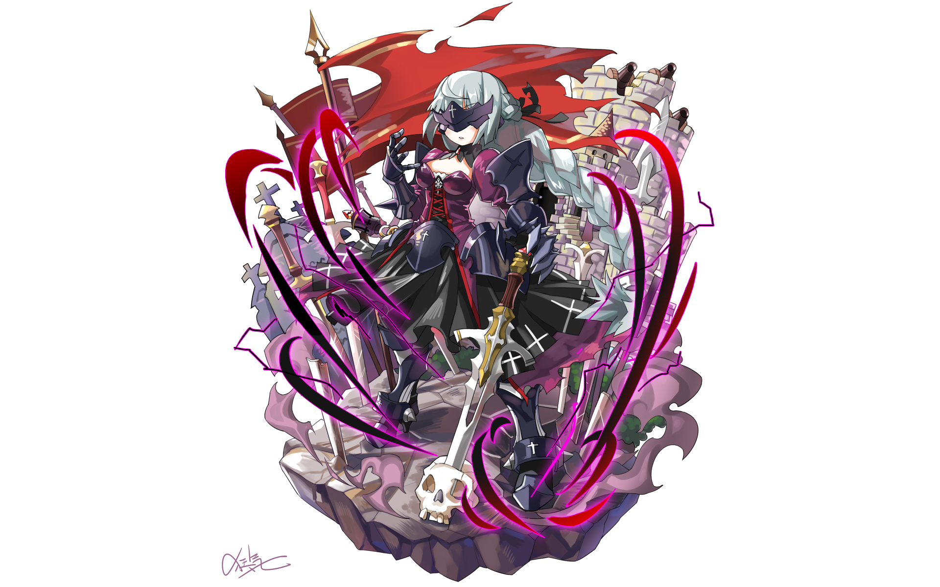 Merc Storia character with dark armor and weapons HD Wallpaper