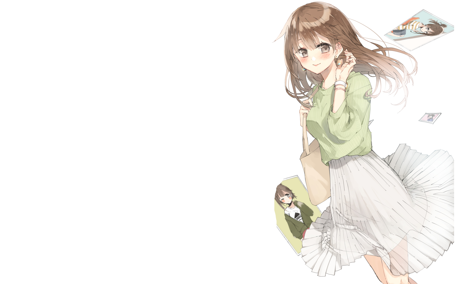 Girl with tote bag and photos HD Wallpaper