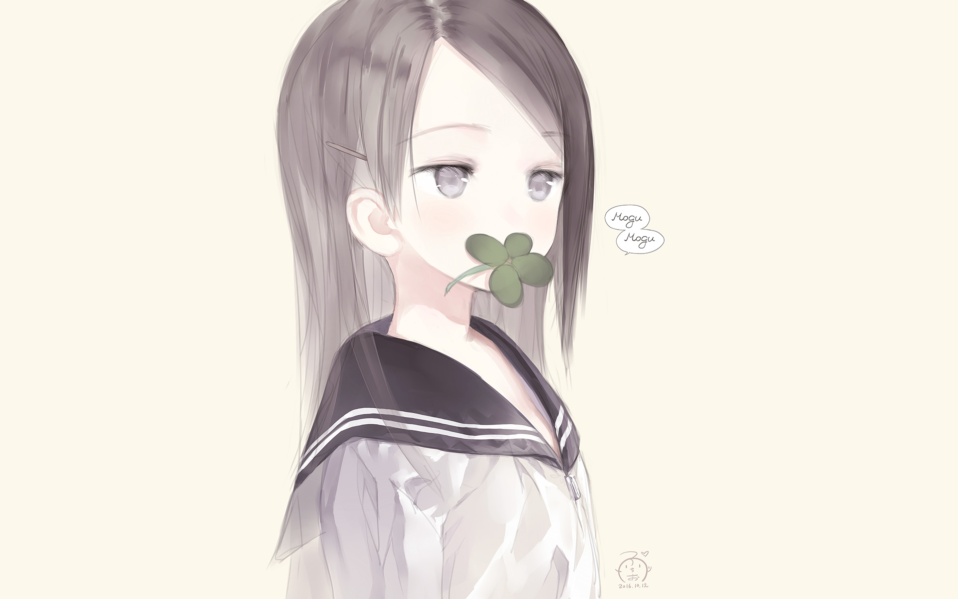 Anime girl with clover in mouth HD Wallpaper
