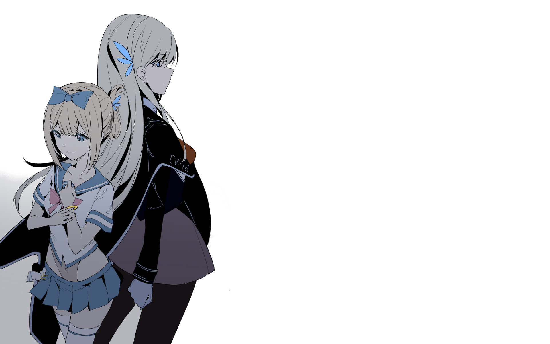Two anime girls, one in a sailor uniform, the other in a black jacket HD Wallpaper