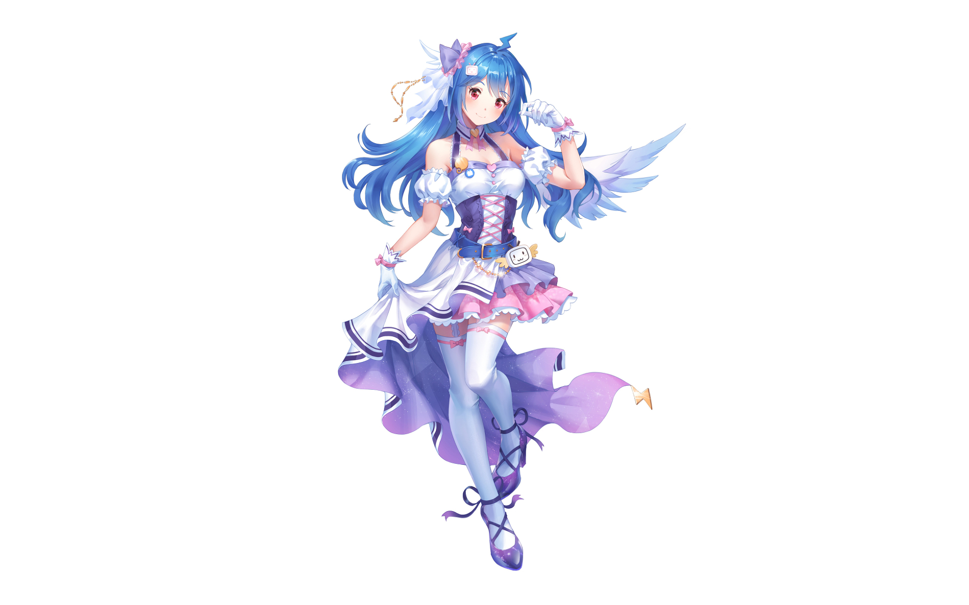Anime girl with blue hair and wings HD Wallpaper