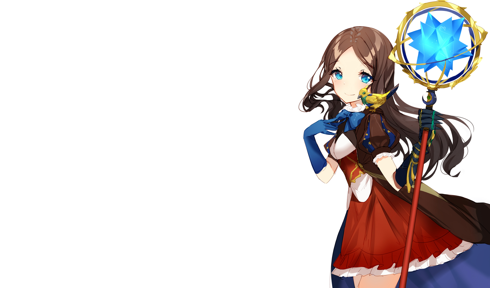 Girl with a staff and a bird HD Wallpaper