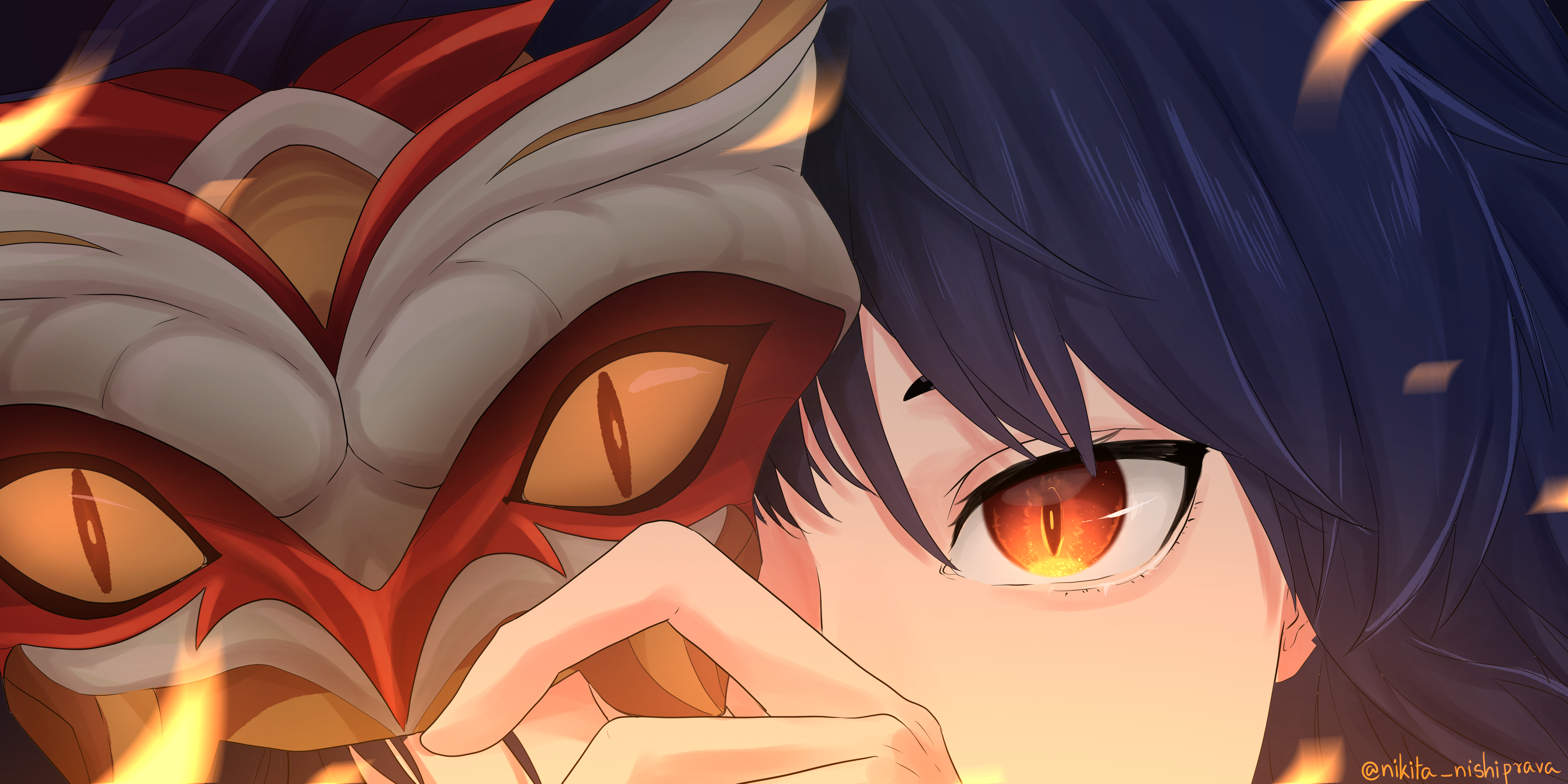 Tsumi from Genshin Impact with a mask HD Wallpaper