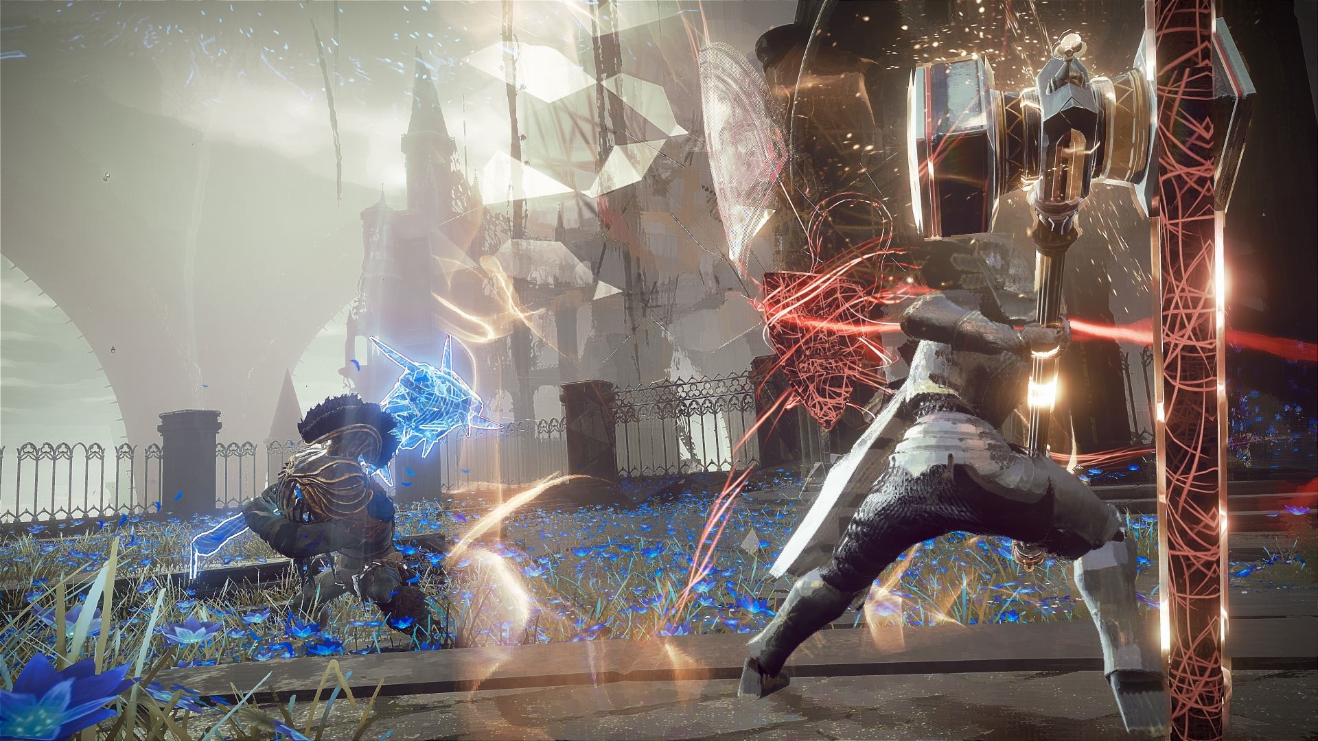 Babylon's Fall characters fighting with magical weapons HD Wallpaper