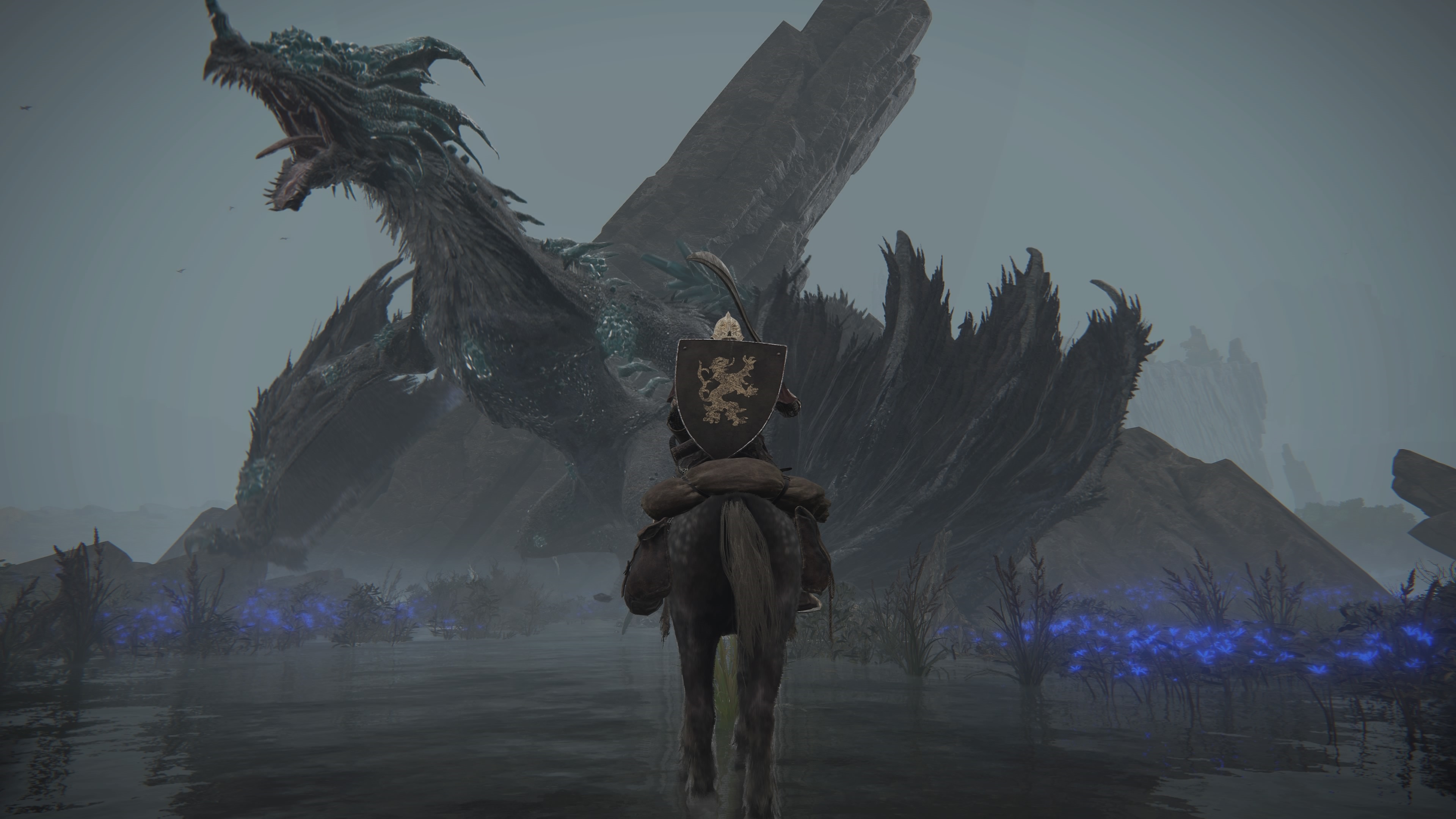 Dragon and knight on horseback in Elden Ring 4K HD Wallpaper