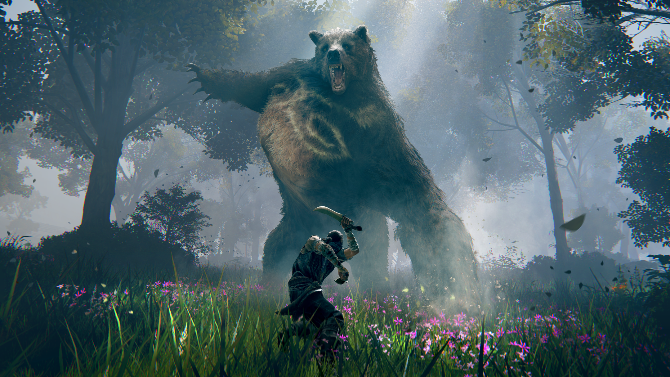 Giant bear attacks warrior in Elden Ring HD Wallpaper