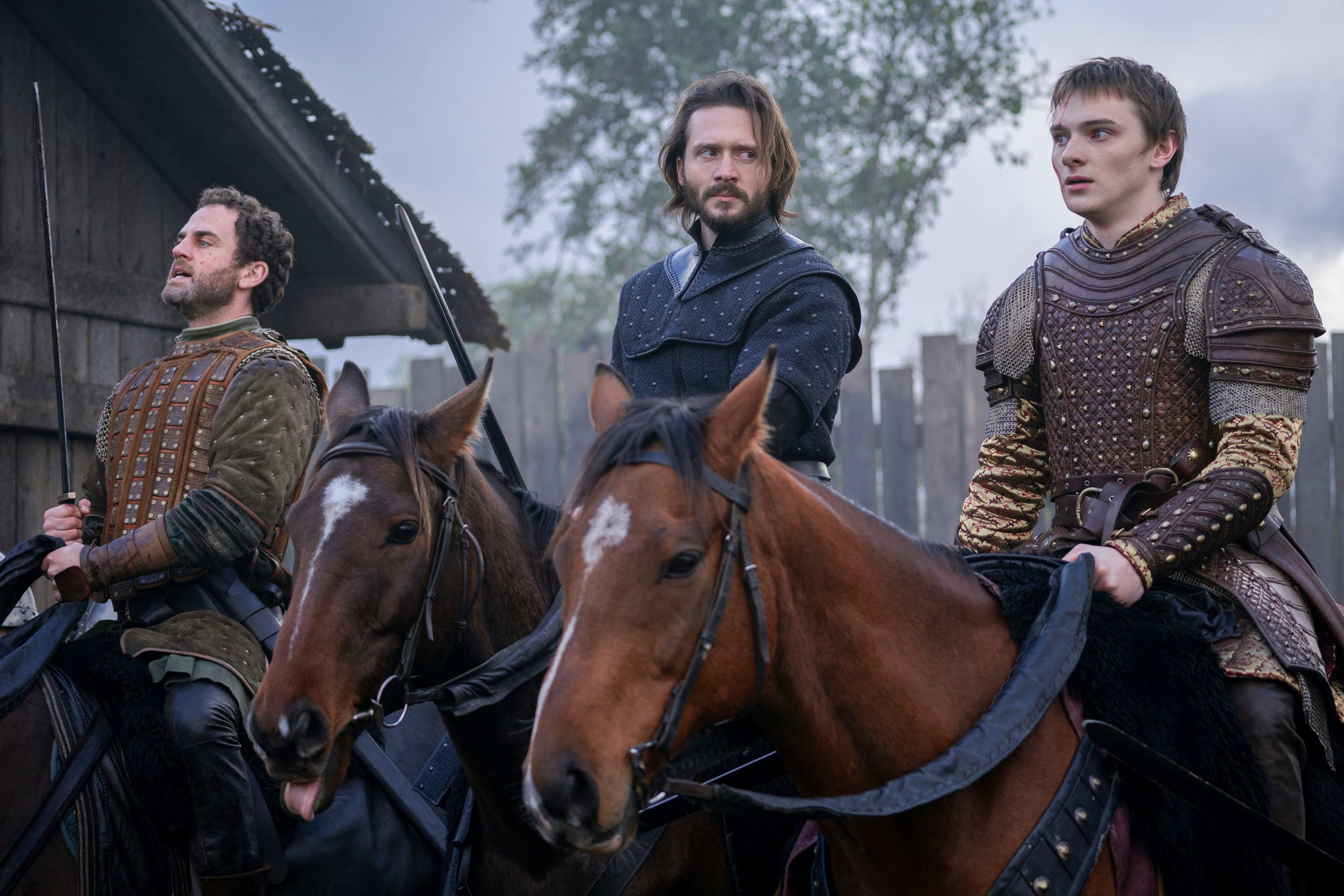 Three men on horses in armor HD Wallpaper