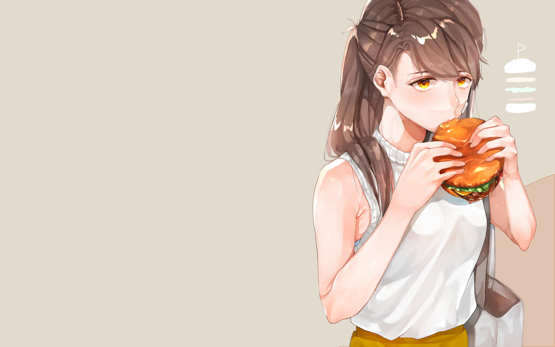 Girl eating a hamburger HD Wallpaper