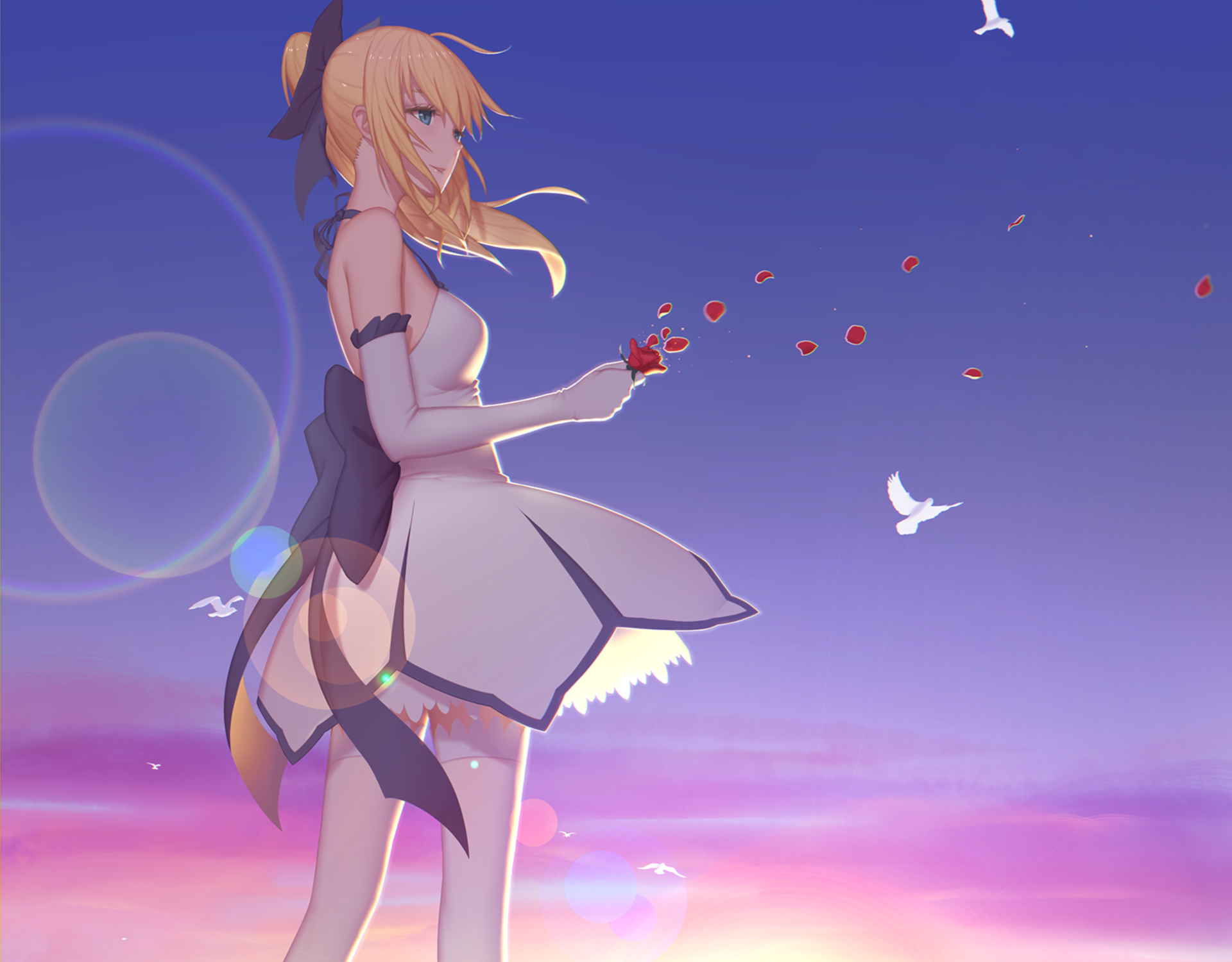Saber from Fate/Grand Order holding a rose HD Wallpaper