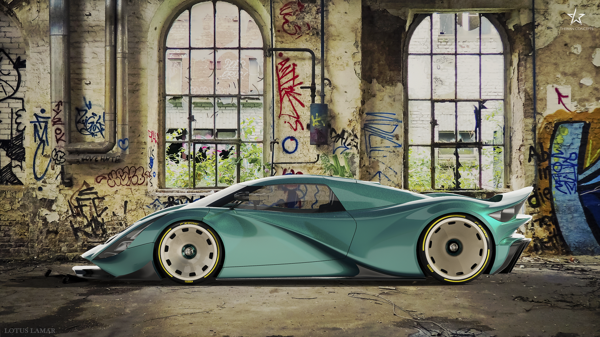 Lotus Lamar concept car in abandoned building HD Wallpaper
