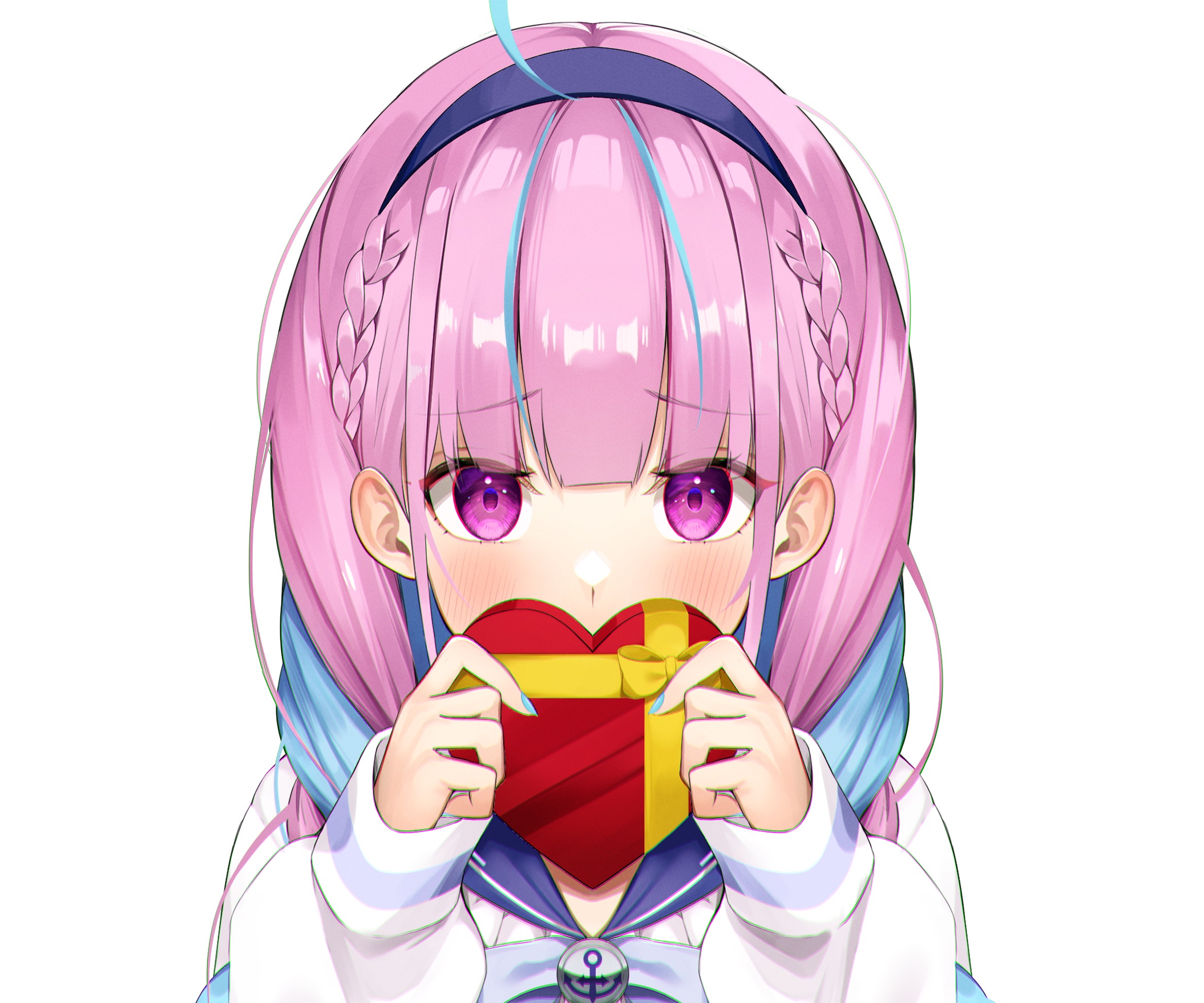 Minato Aqua from Hololive holding a heart-shaped gift HD Wallpaper