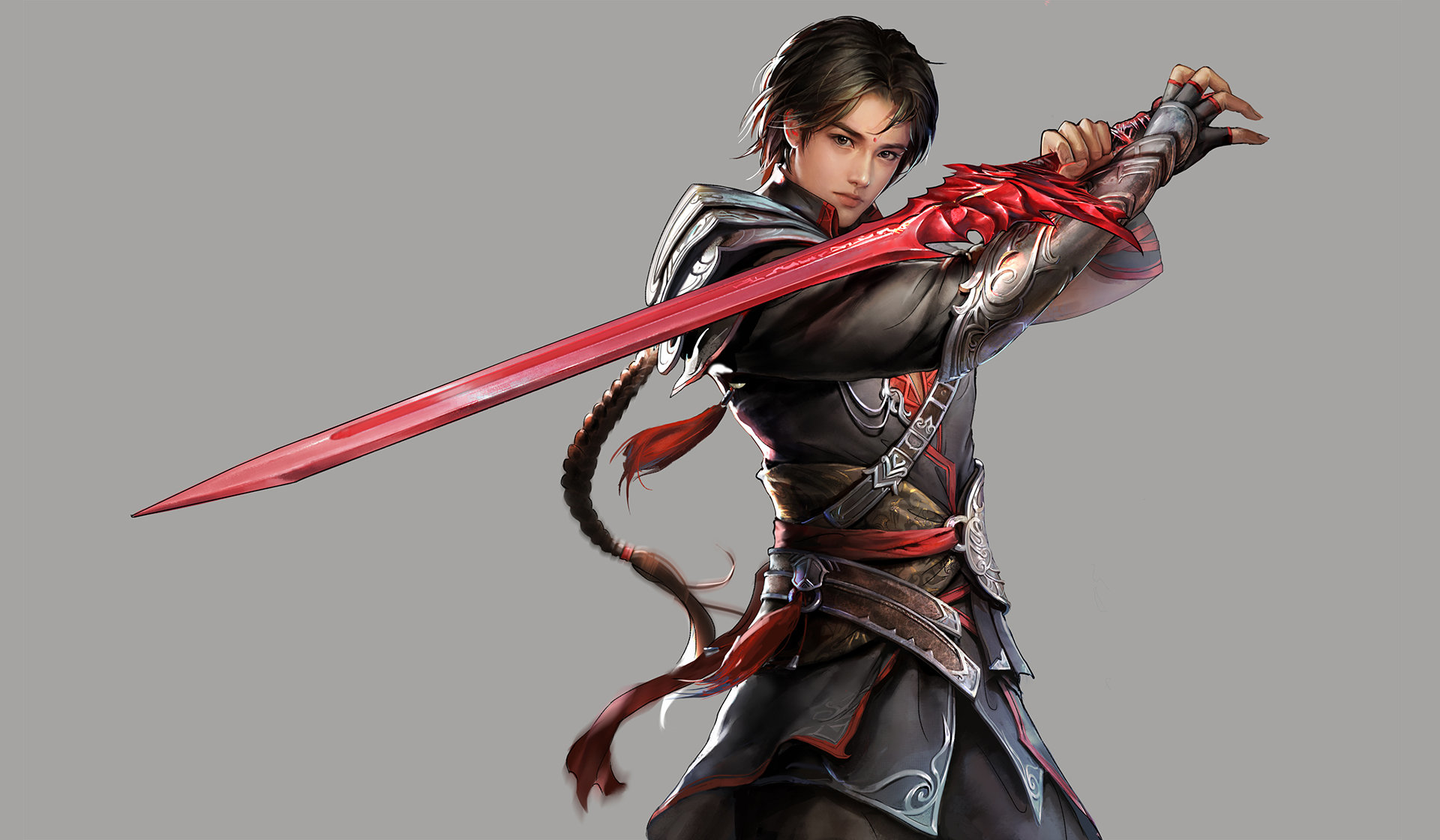 Fantasy warrior with red sword HD Wallpaper