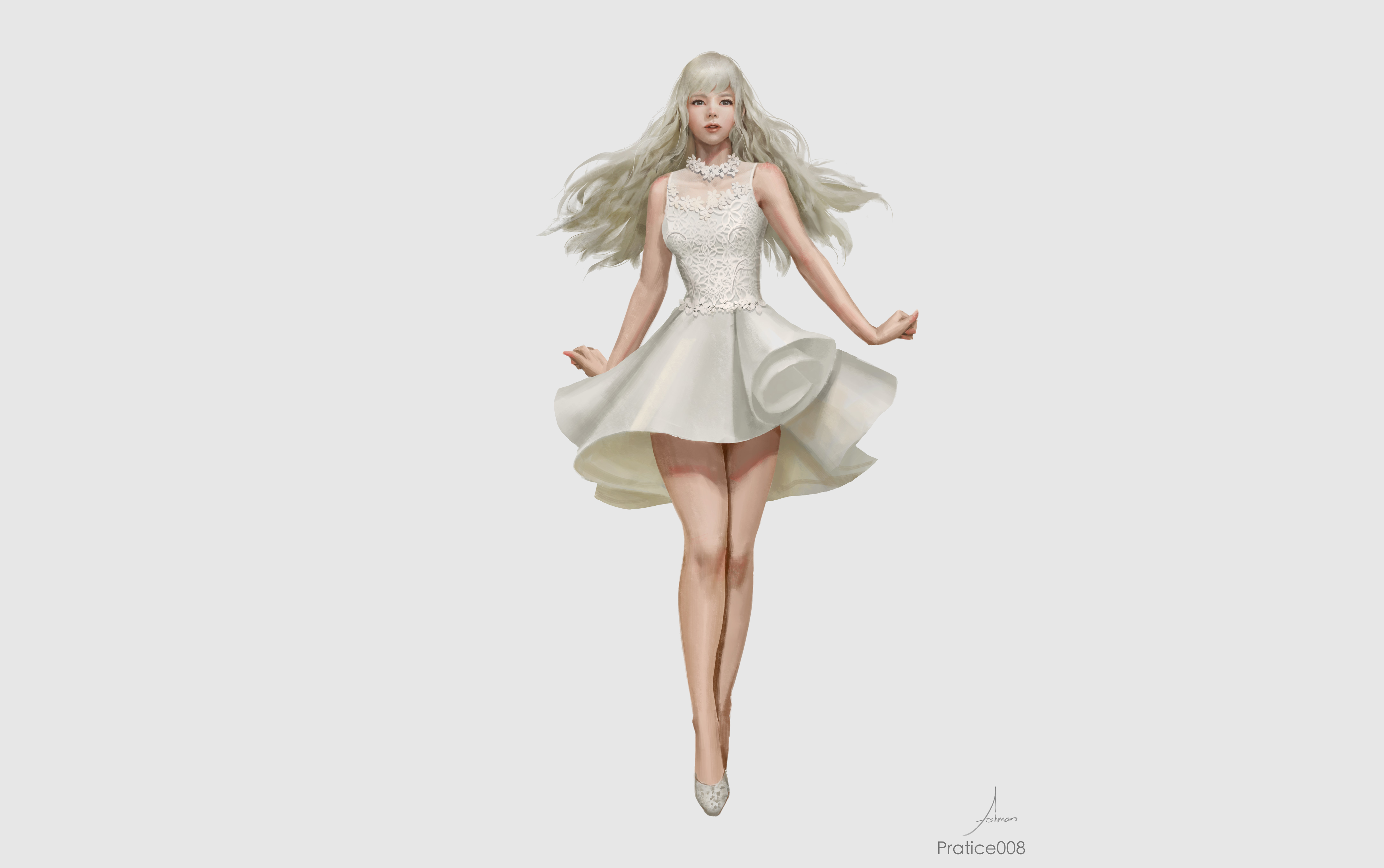Asian Woman in White Dress HD Wallpaper
