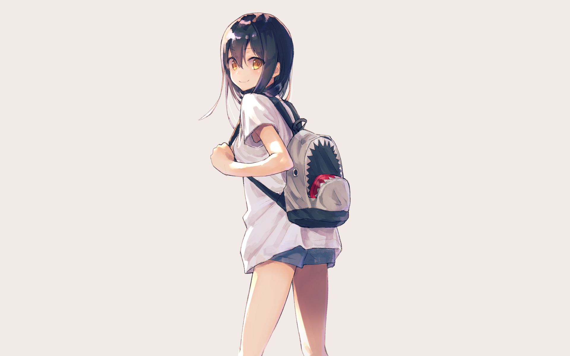 Anime girl with shark backpack HD Wallpaper