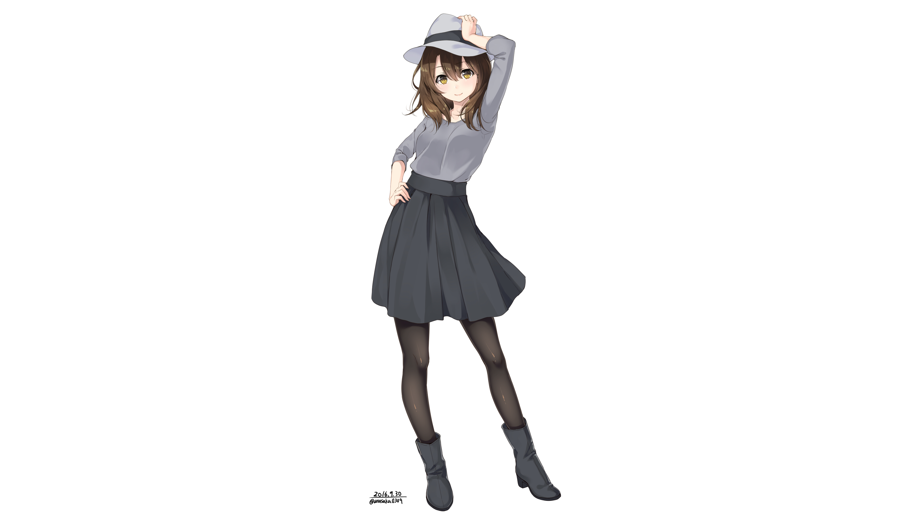 Anime girl in hat and skirt HD Wallpaper