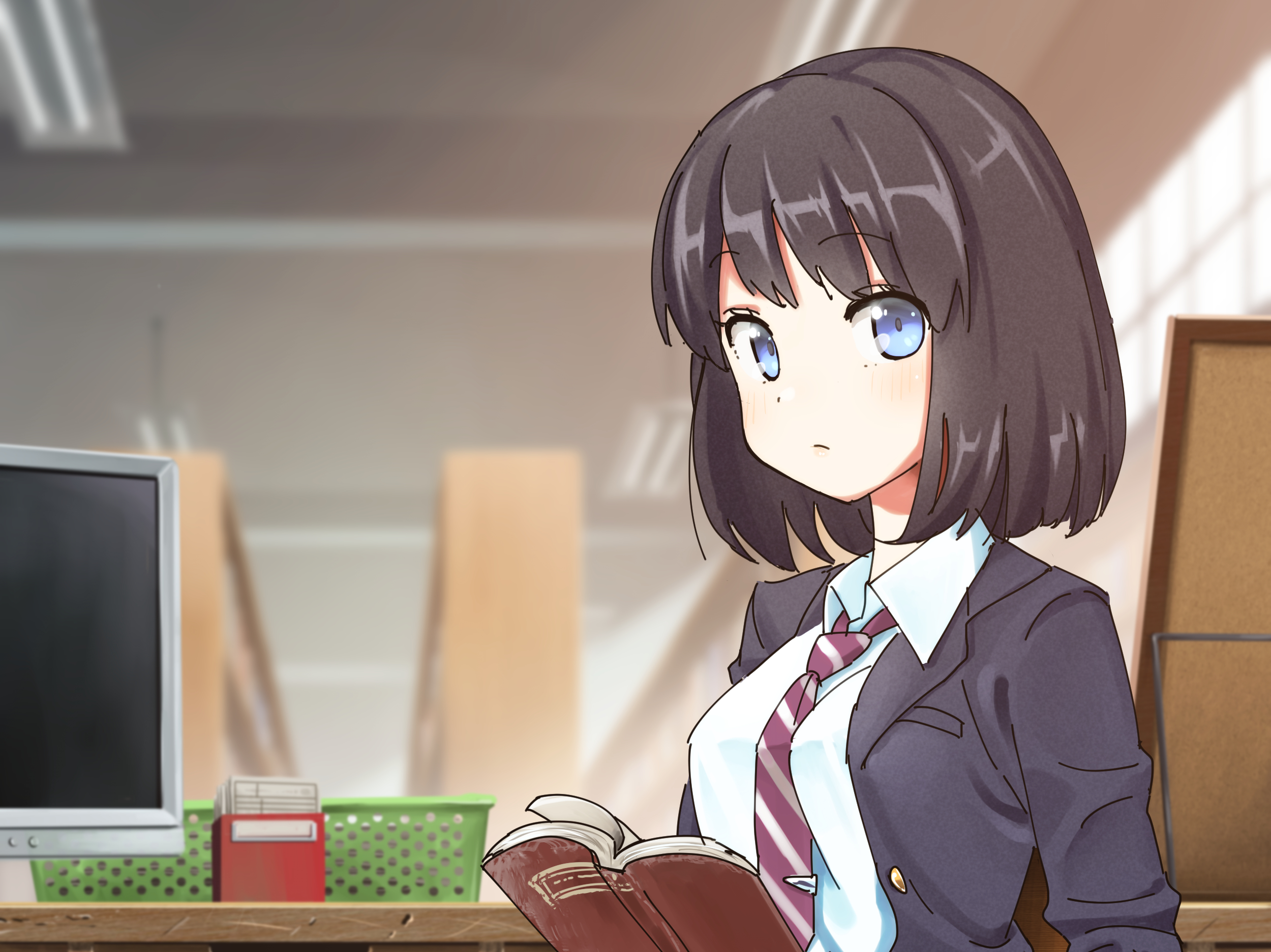 Girl in school uniform reading a book HD Wallpaper
