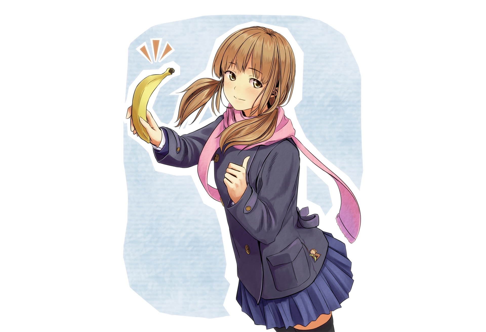 Anime girl with pigtails holding a banana HD Wallpaper