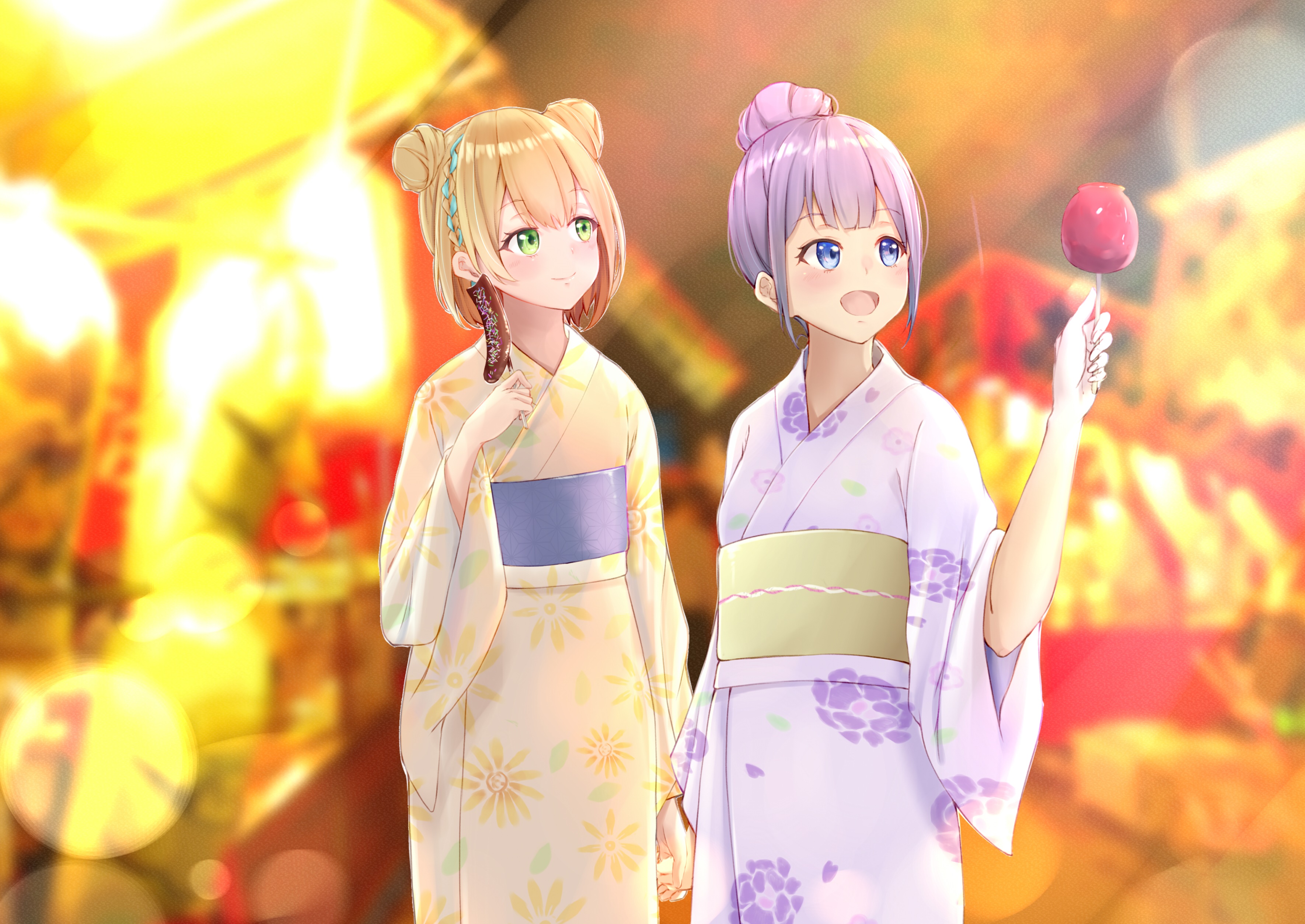 Nun Bora and Kurumi Noah in Kimonos HD Wallpaper