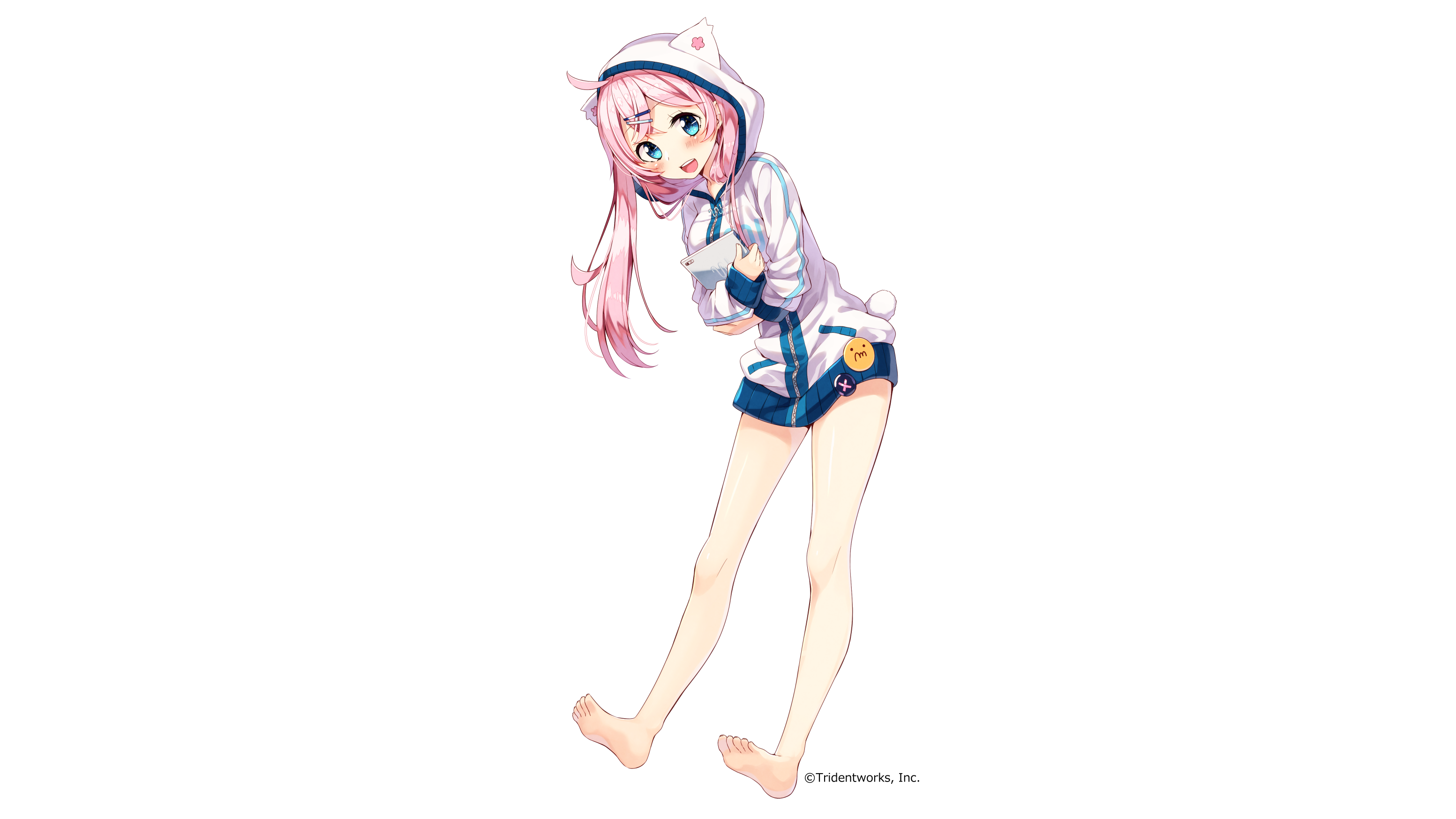 Girl in cat-ear hoodie and shorts HD Wallpaper