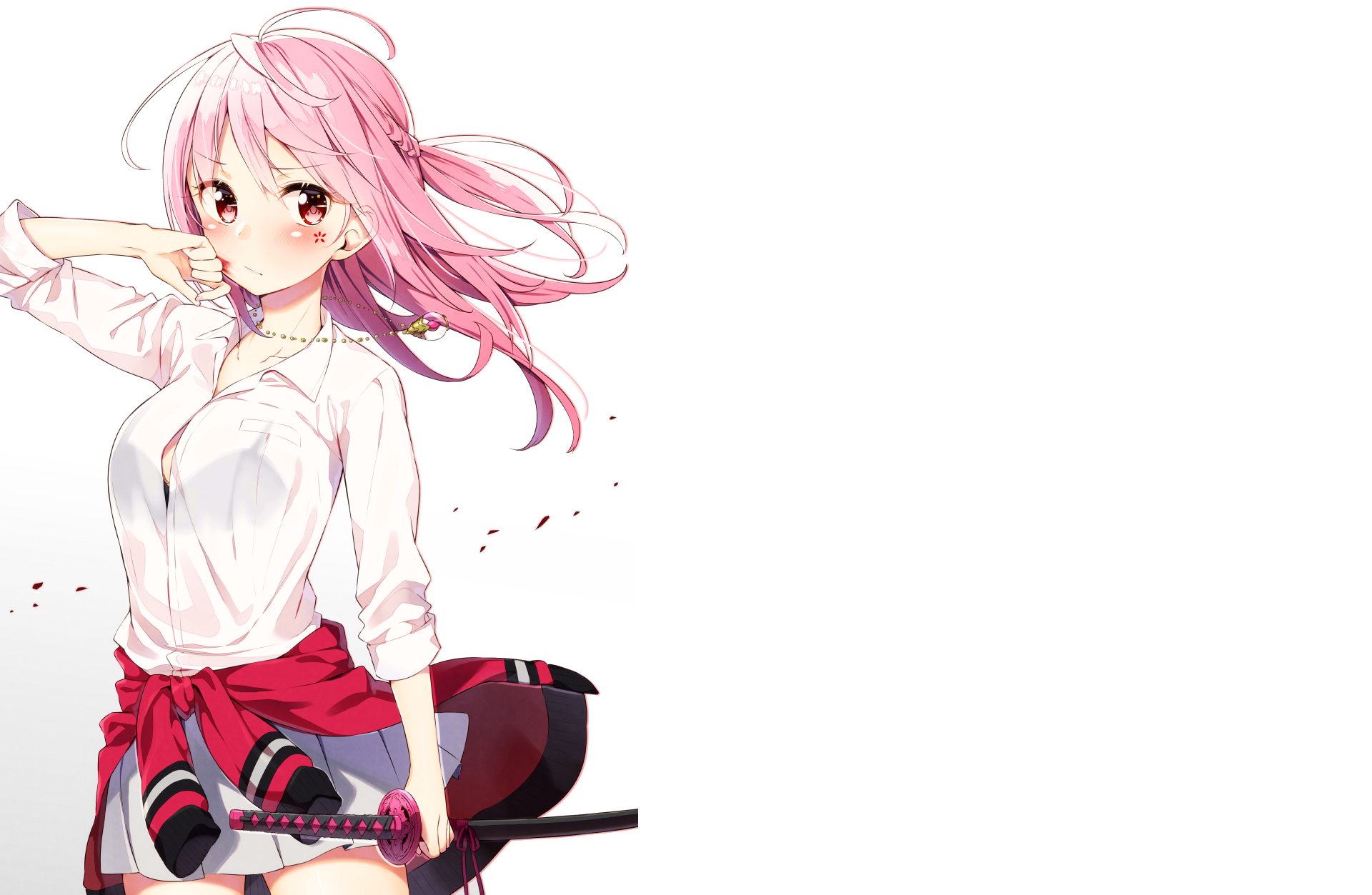 Anime girl with pink hair and katana HD Wallpaper