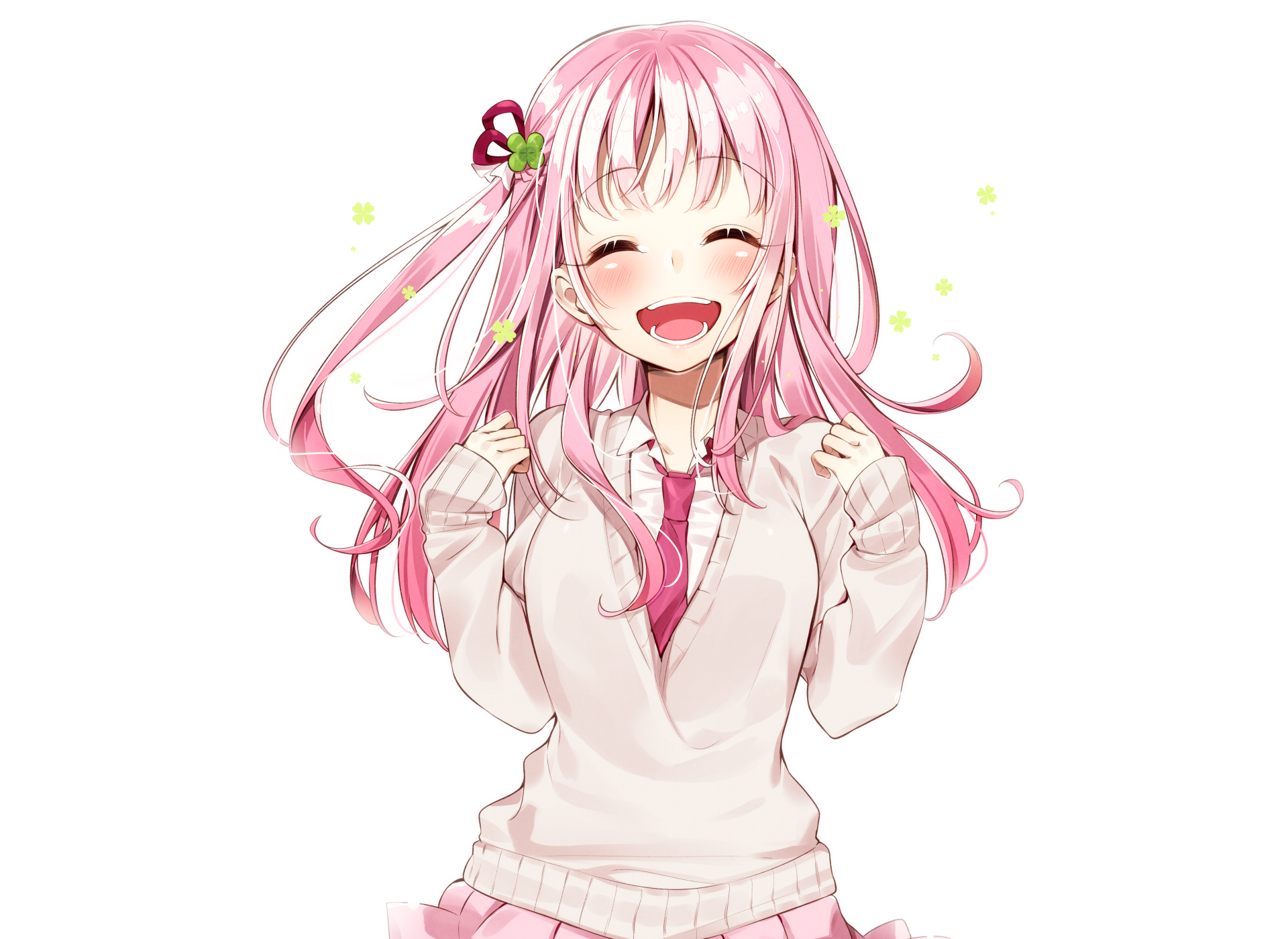Girl with pink hair and a white sweater HD Wallpaper