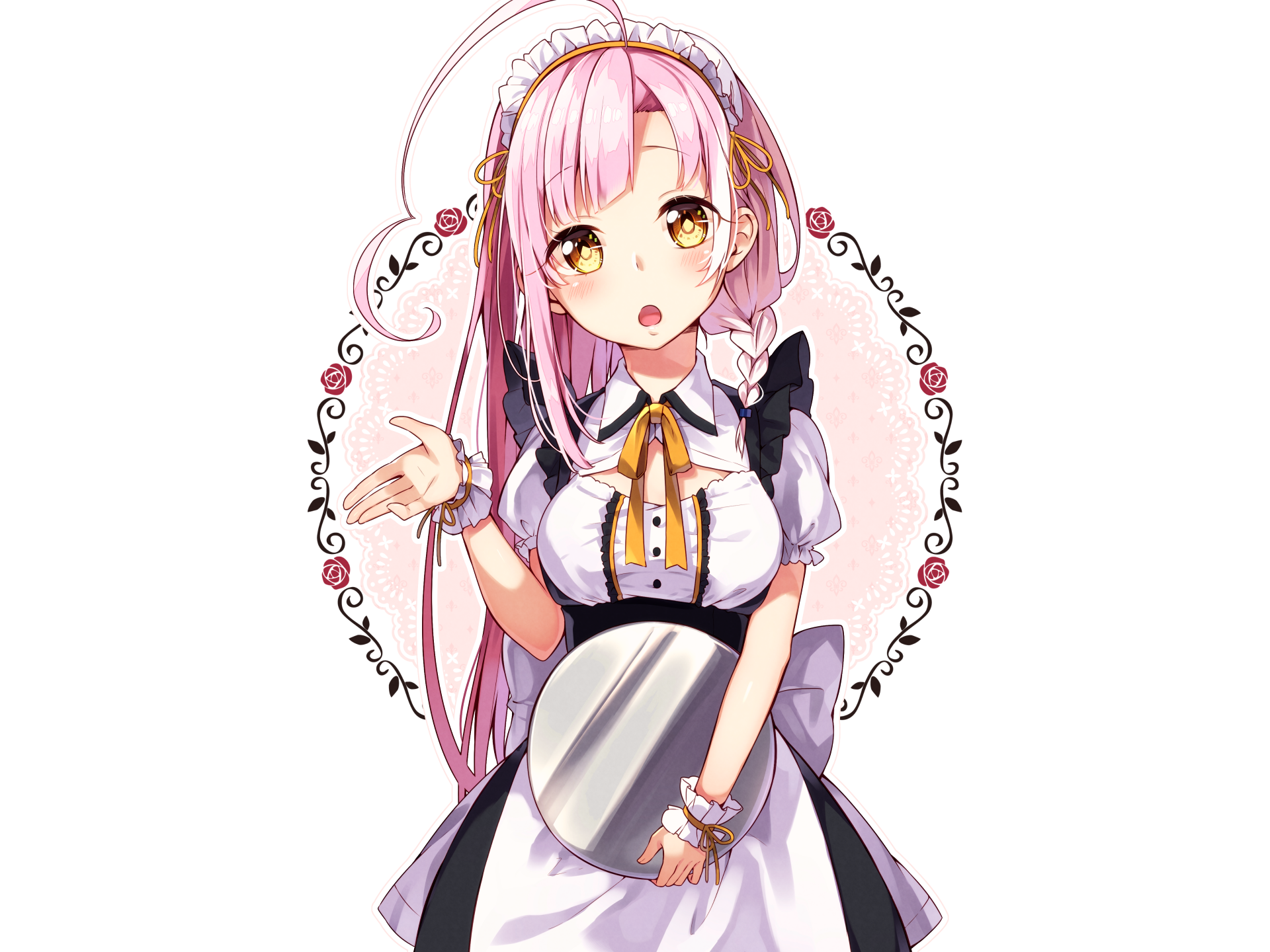 Girl in Maid Outfit Holding a Mirror HD Wallpaper