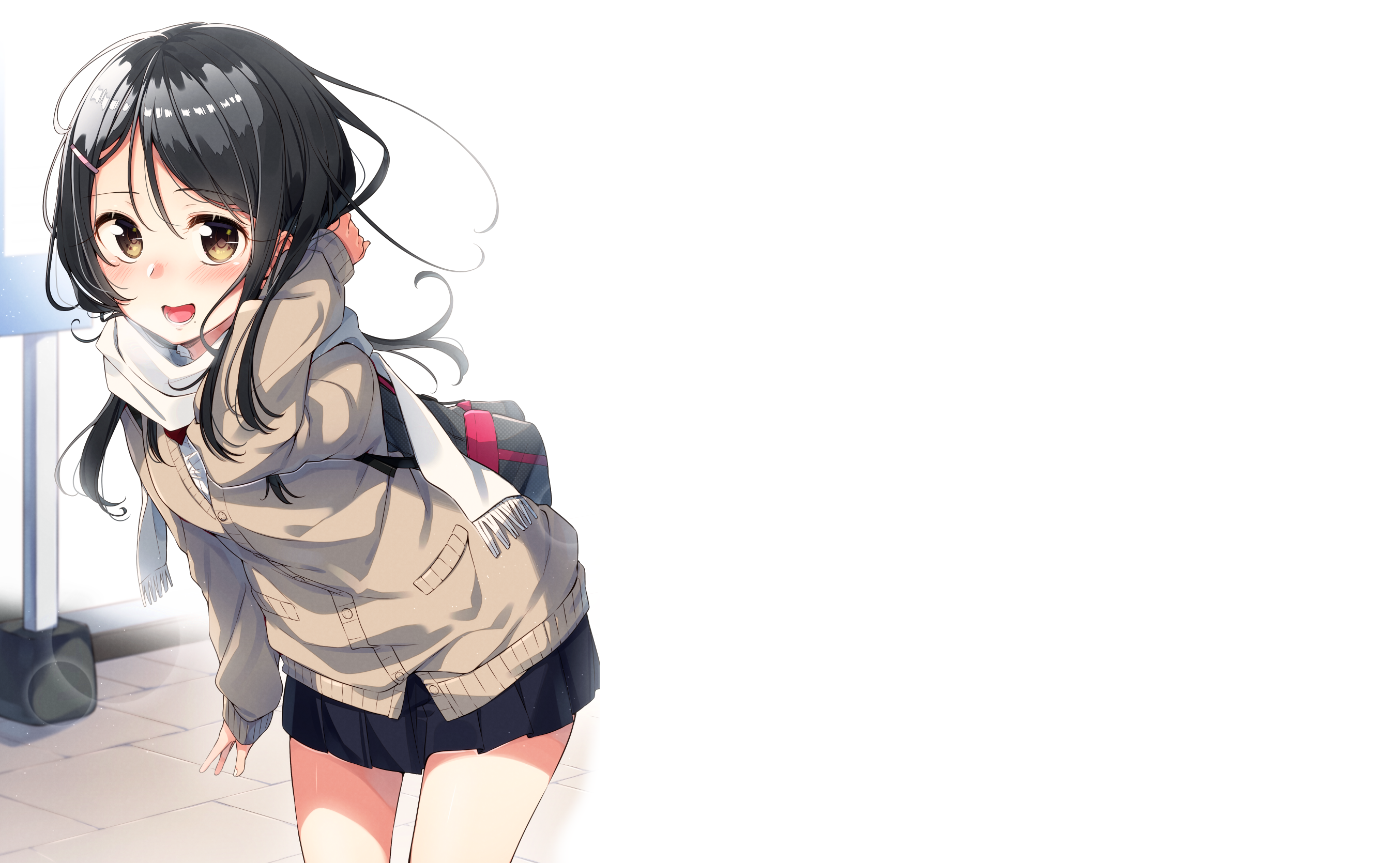Anime girl with black hair and scarf HD Wallpaper