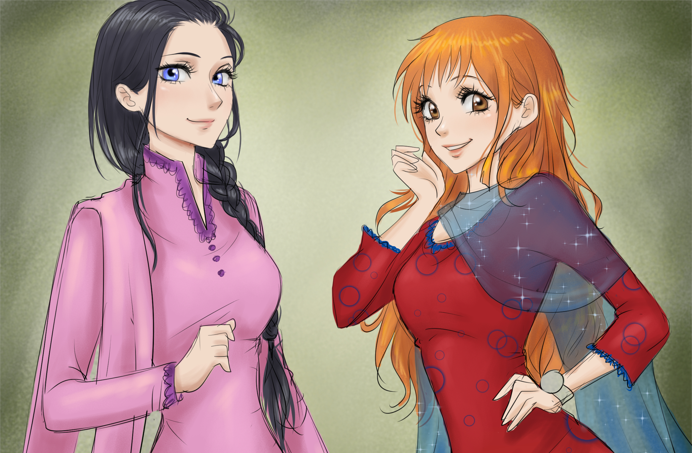 Two anime girls in dresses HD Wallpaper