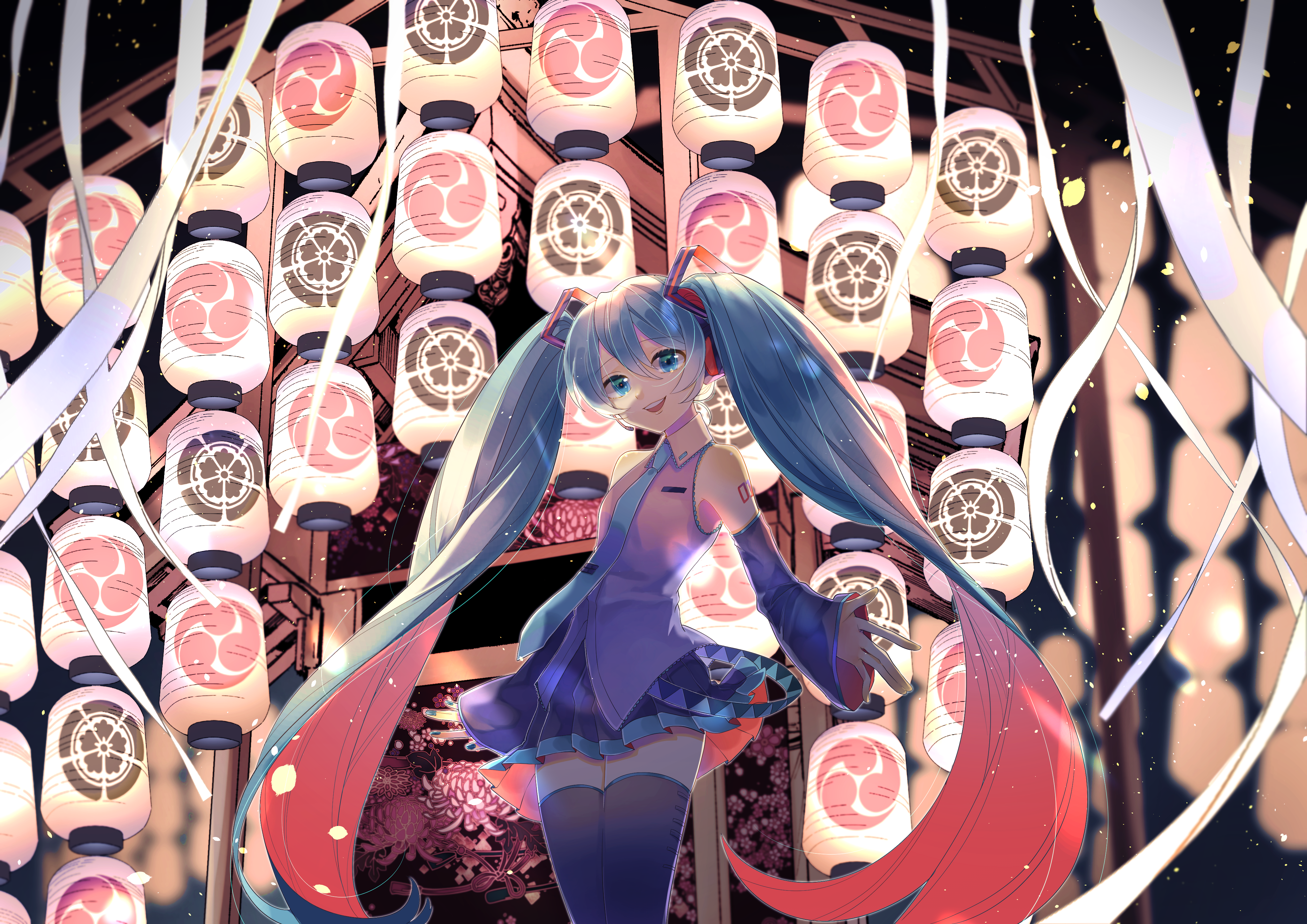 Hatsune Miku with Japanese Lanterns HD Wallpaper