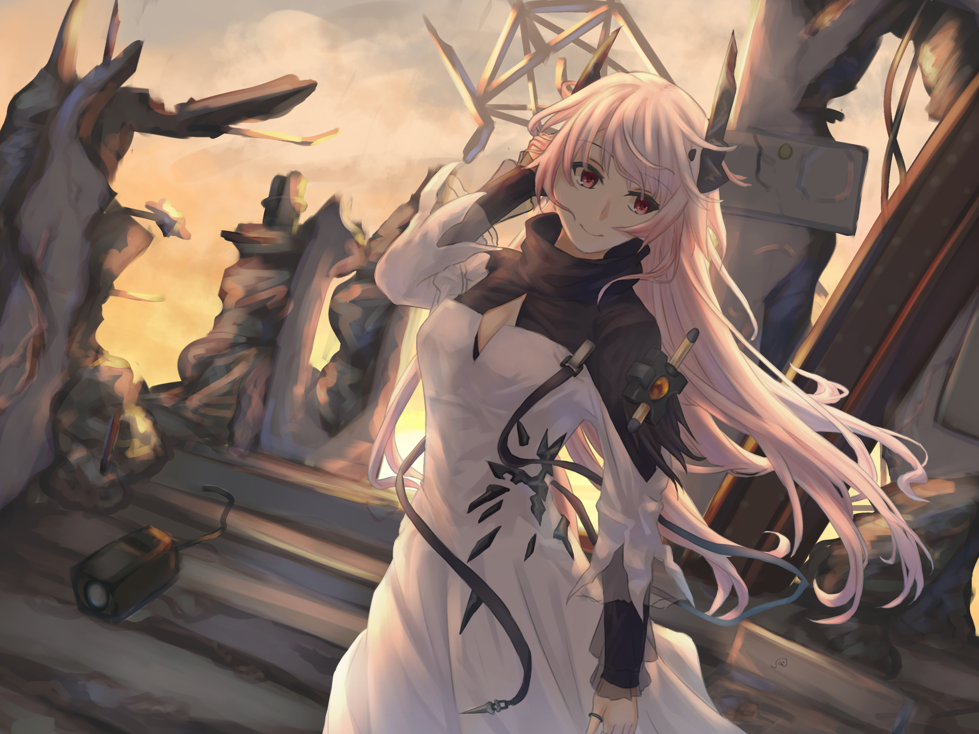 Theresa from Arknights in a ruined landscape HD Wallpaper