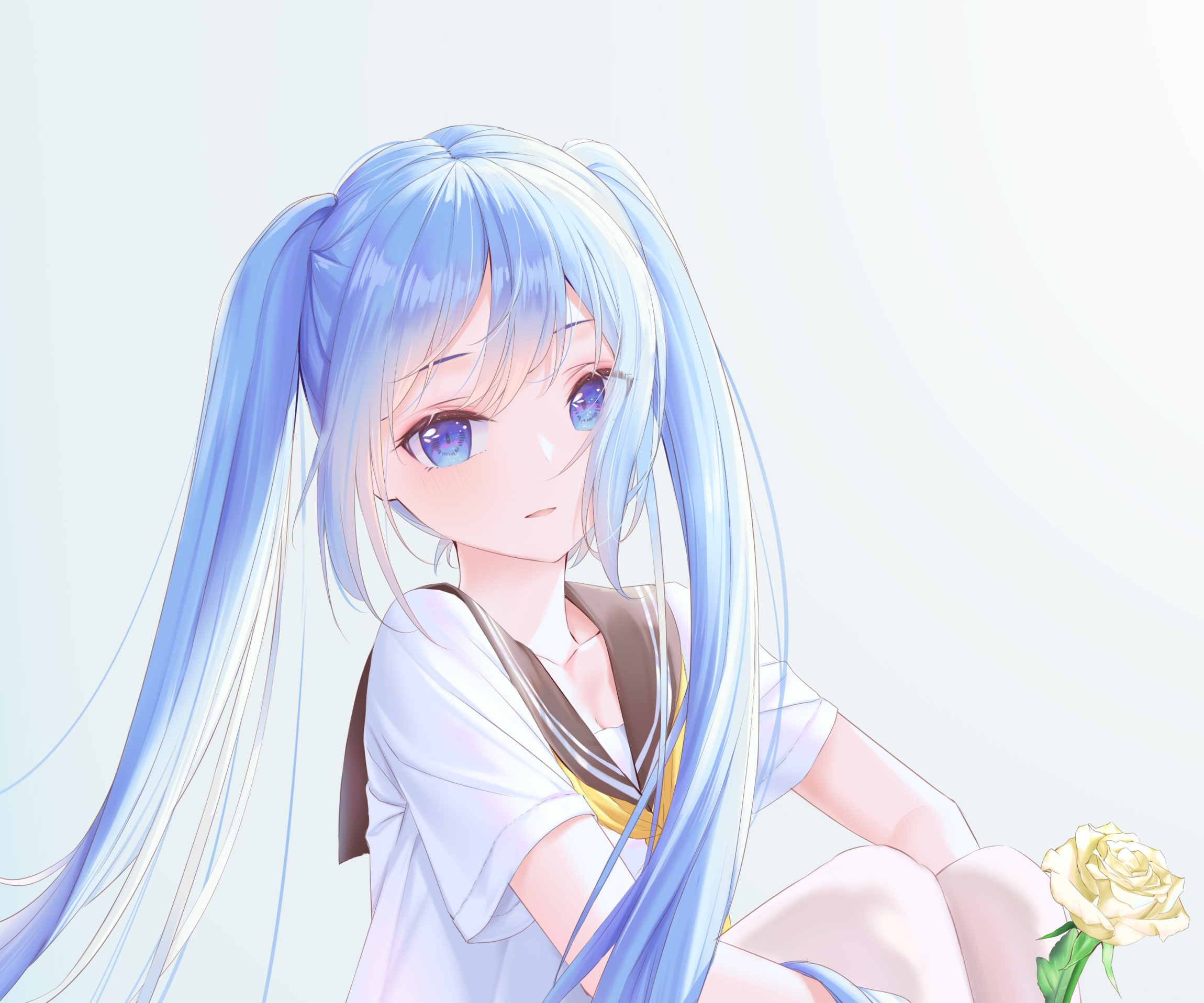 Hatsune Miku with a white rose HD Wallpaper