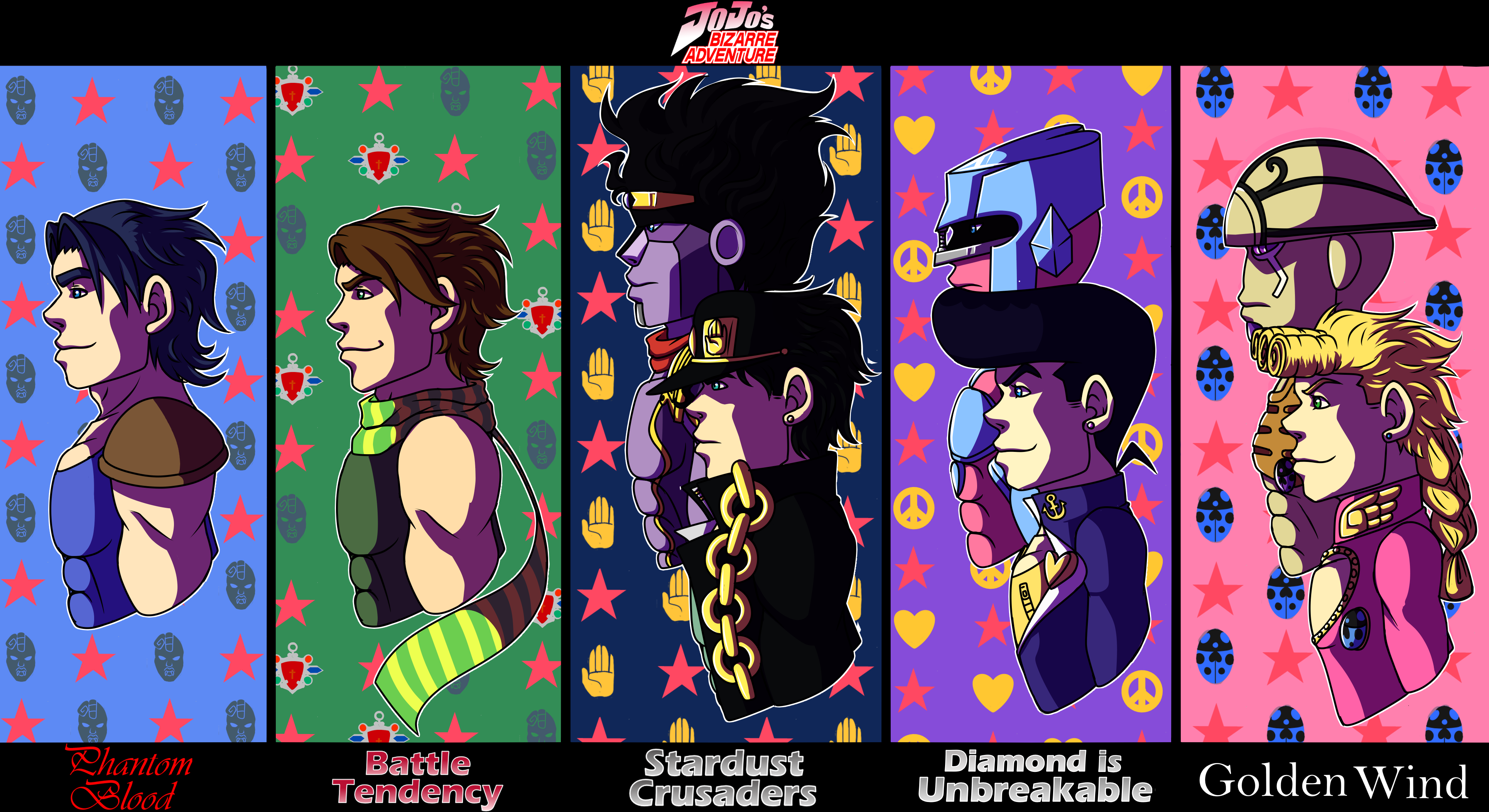 JoJo's Bizarre Adventure characters from different parts HD Wallpaper