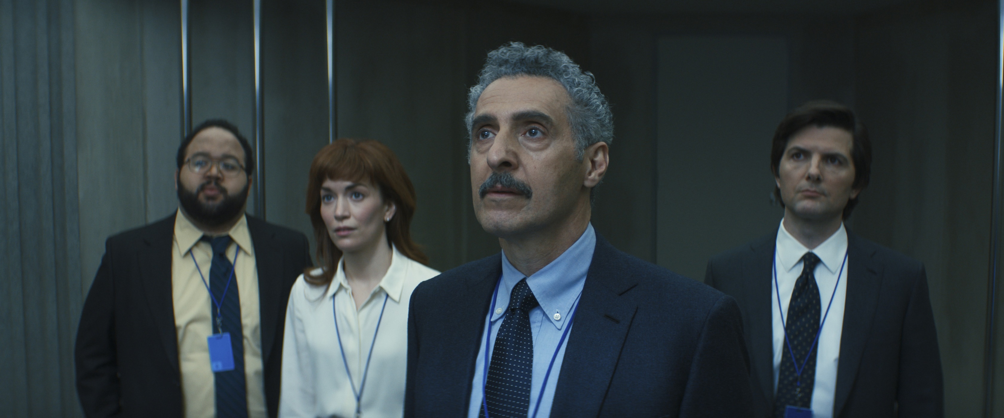 John Turturro, Britt Lower, Zach Cherry, and Adam Scott in Severance HD Wallpaper
