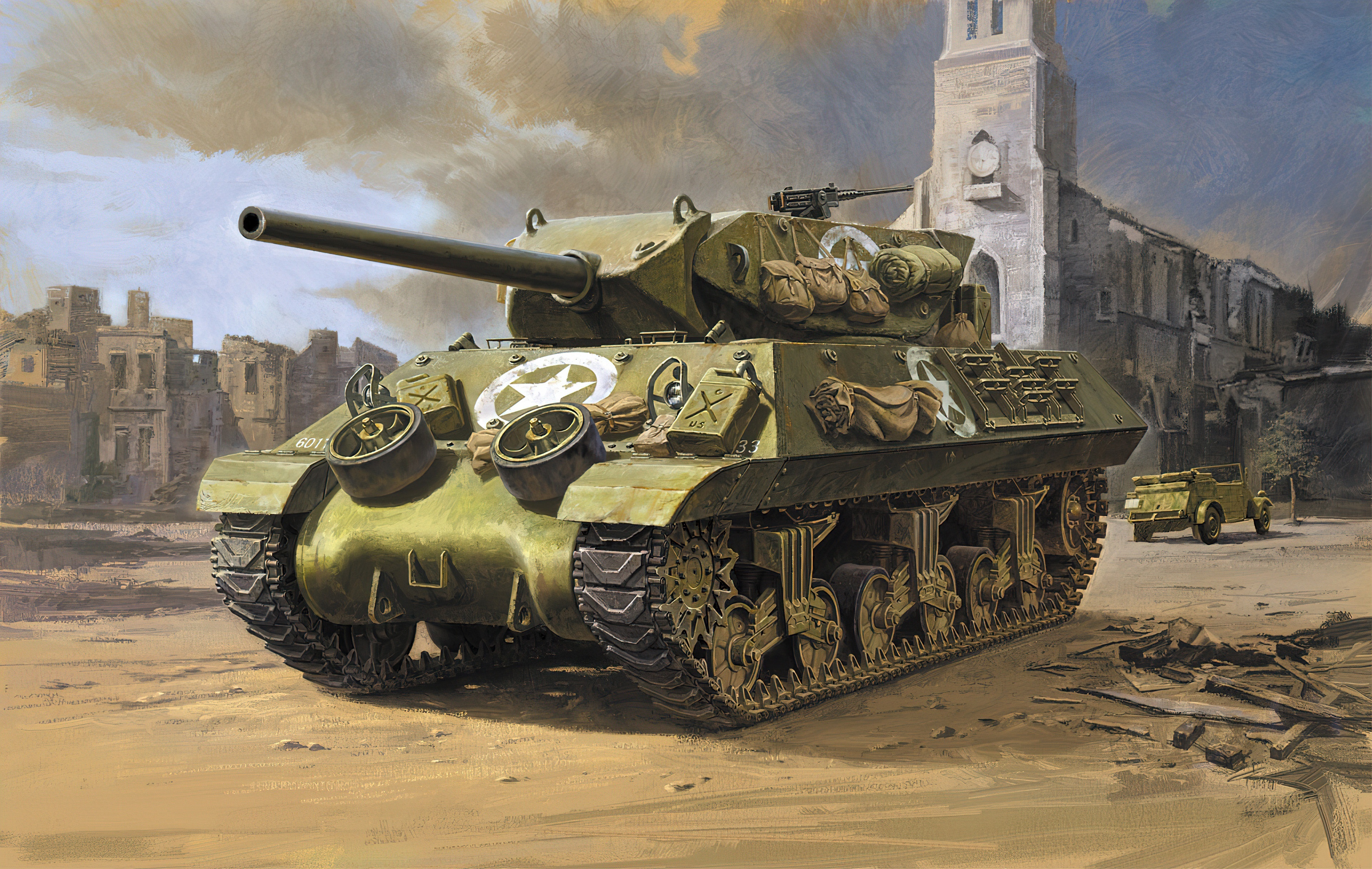 M10 Tank Destroyer in a destroyed town HD Wallpaper
