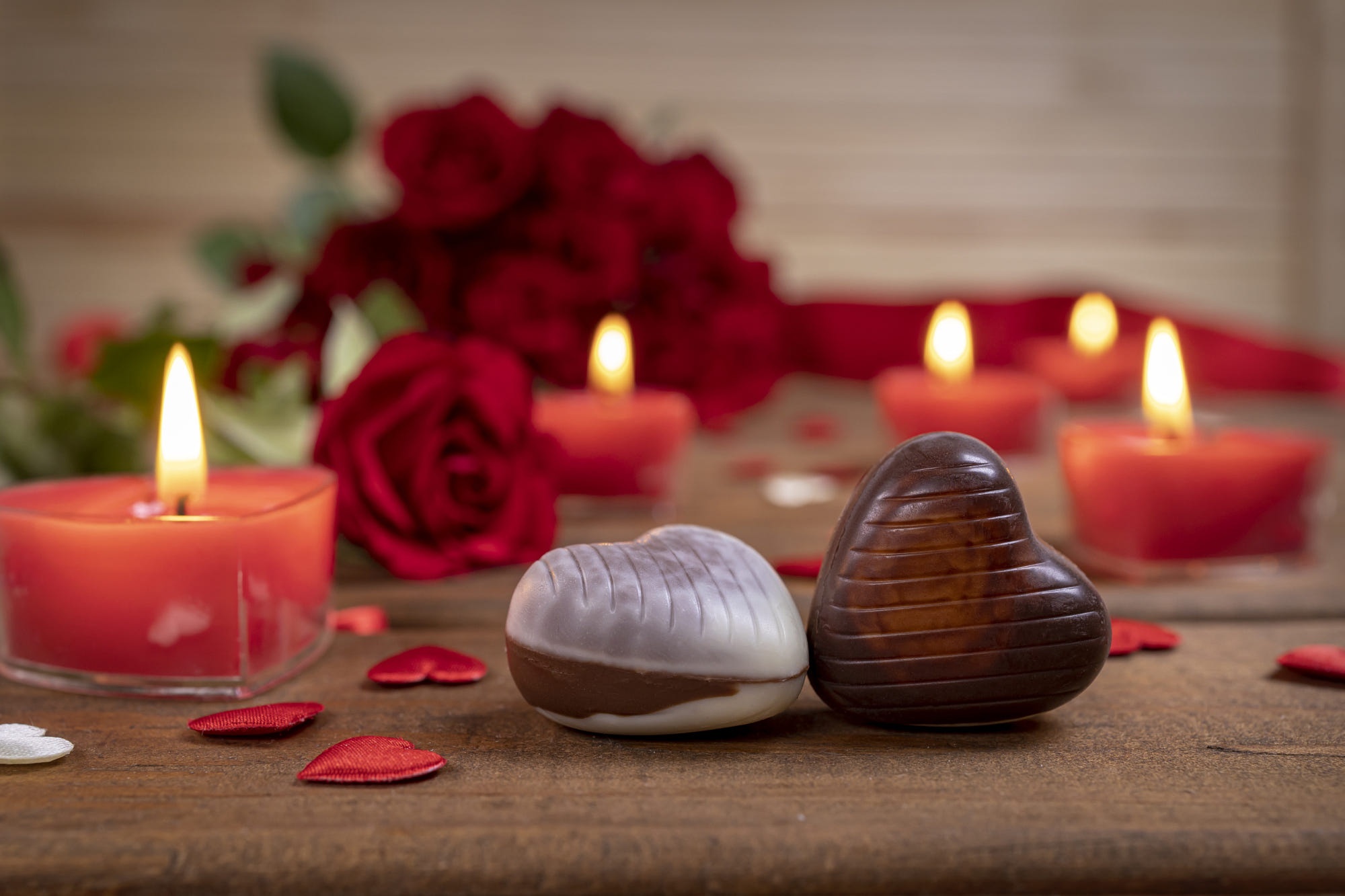 Valentines Day Chocolate and Candles HD Wallpaper