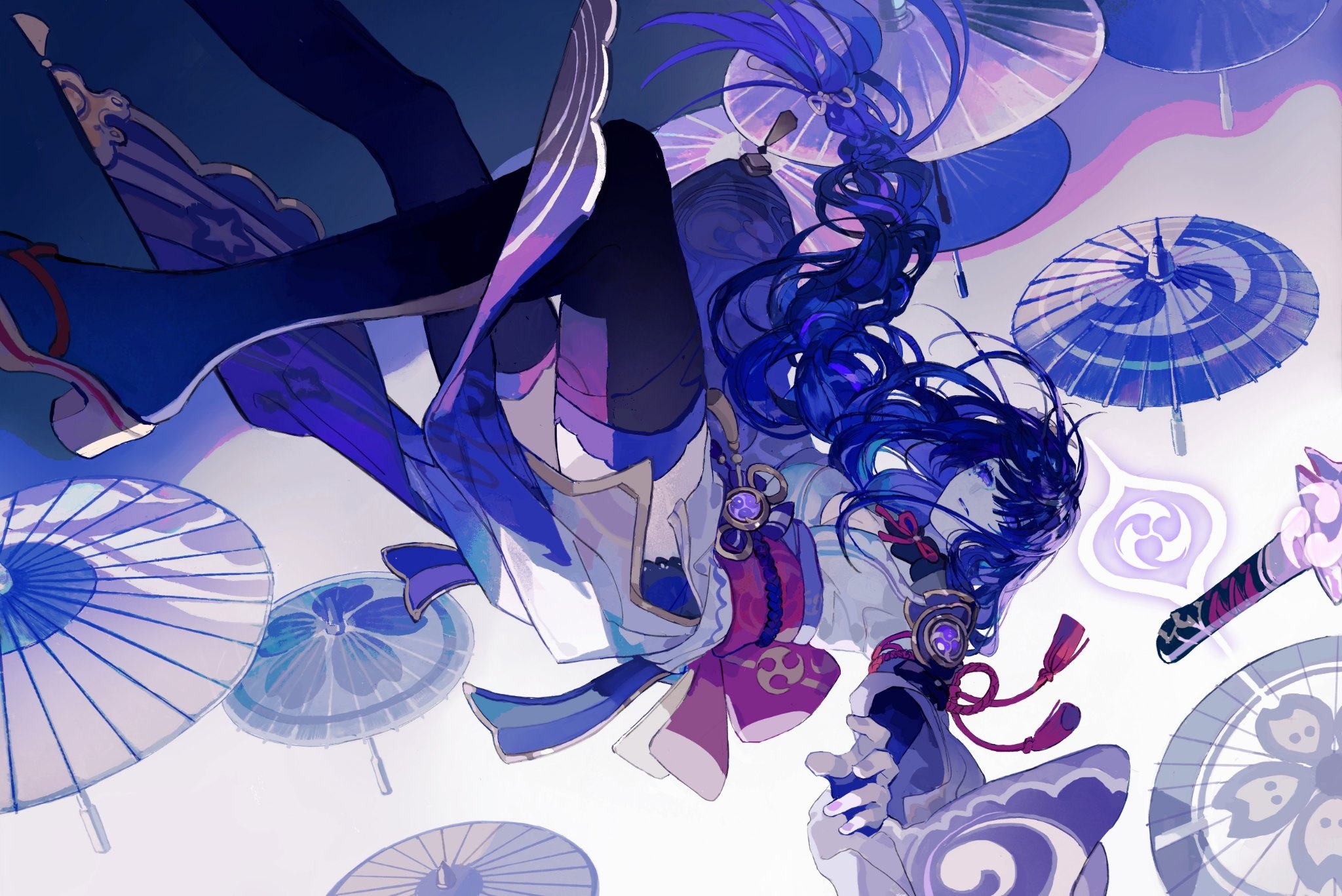 Raiden Shogun from Genshin Impact with umbrellas HD Wallpaper