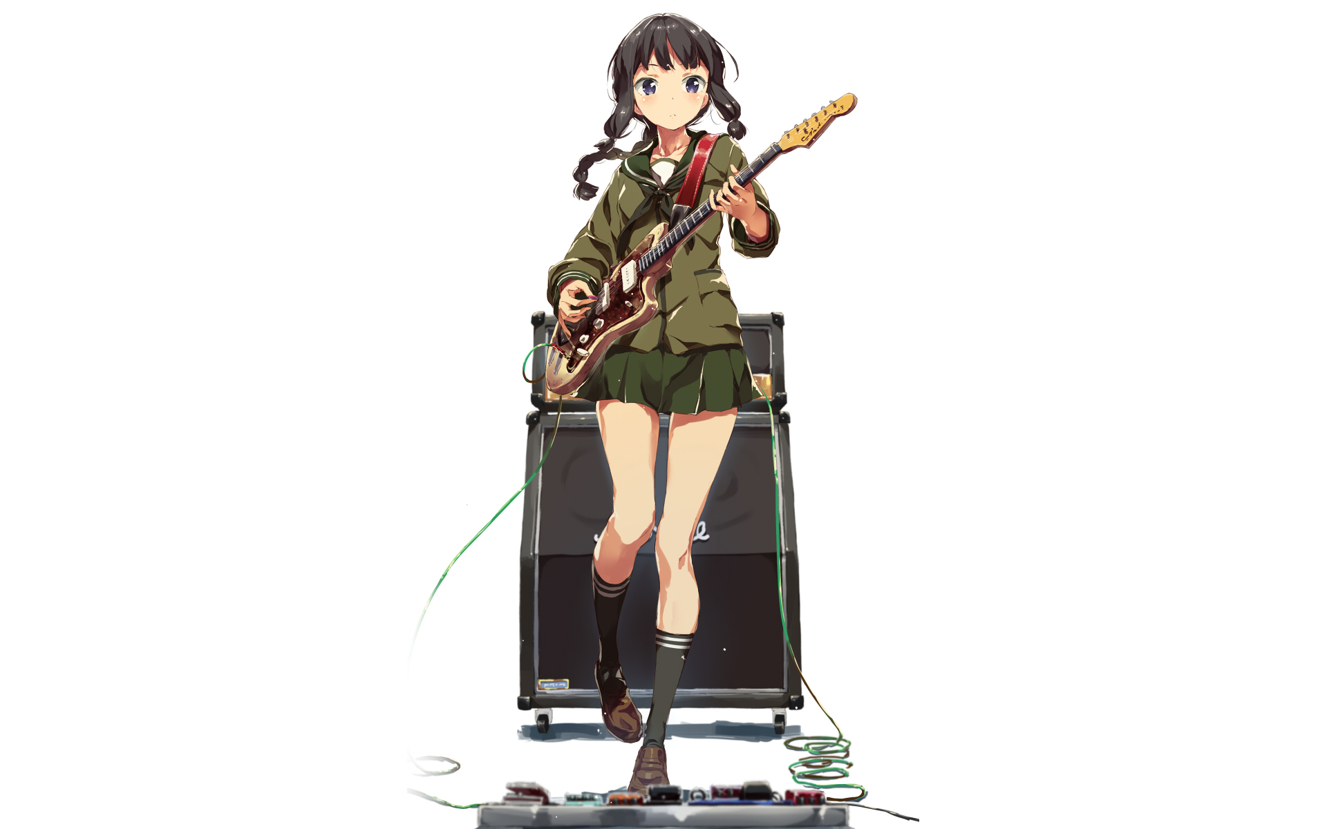 Girl playing guitar in front of amplifier HD Wallpaper